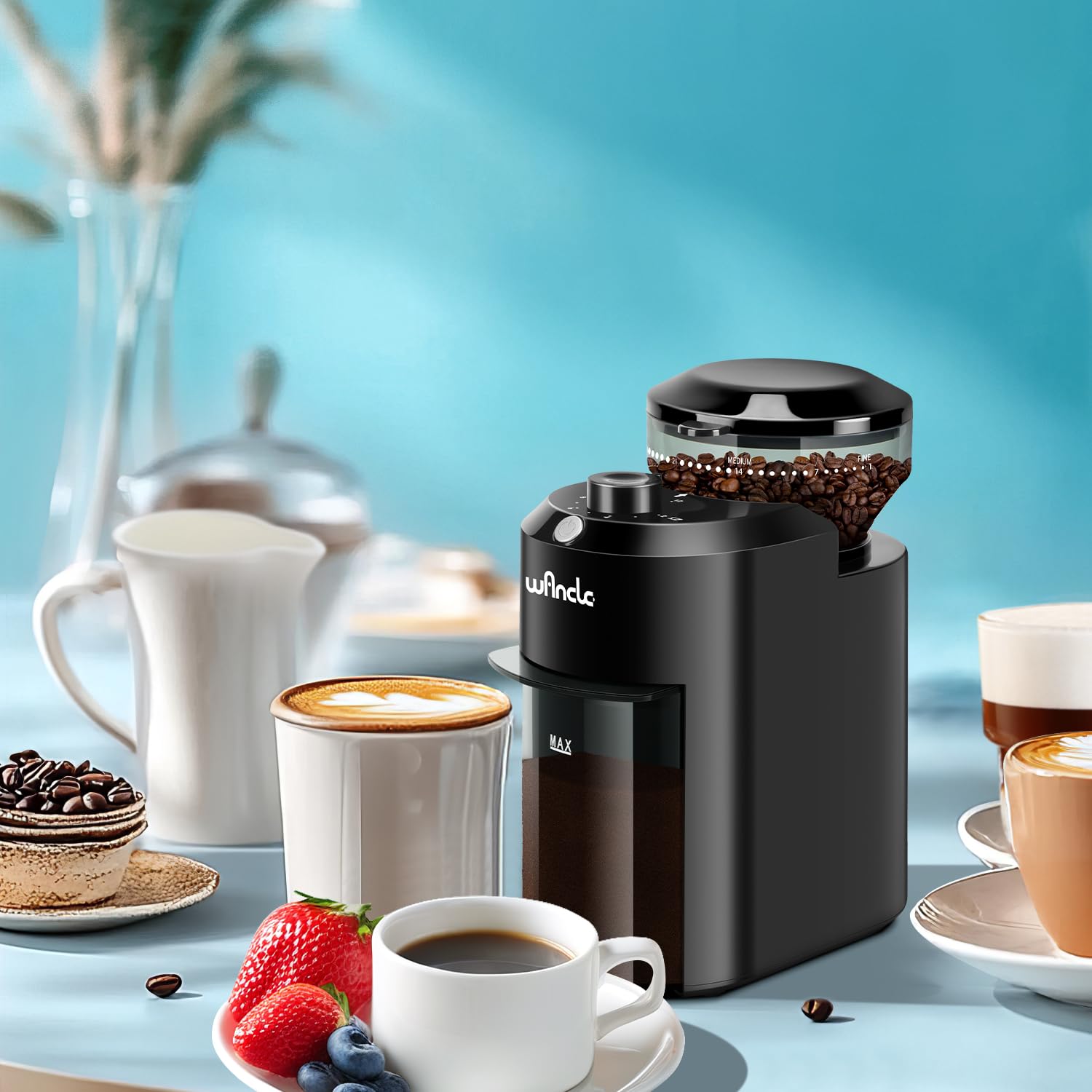 Wancle Electric Burr Coffee Grinder - Adjustable with 28 Precise Grind Settings for 12 Cups - Professional Coffee Bean Grinder (Plastic, Black)