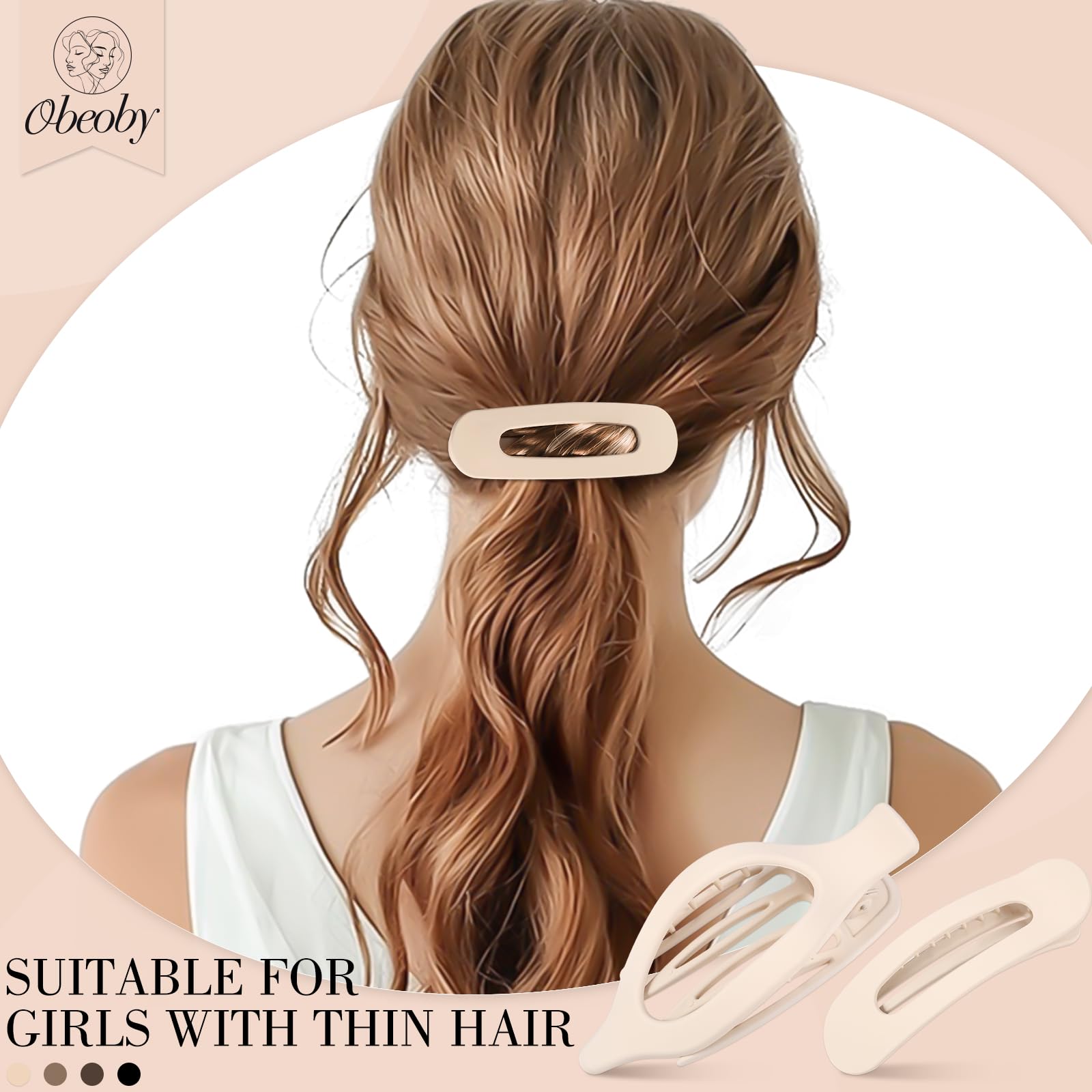 Obeoby 8 Pcs Flat Claw Clips for Women, Strong Hold French Flat Hair Clips for Thick Thin Hair Barrettes Accessories Round Large Medium (Tortoiseshell)