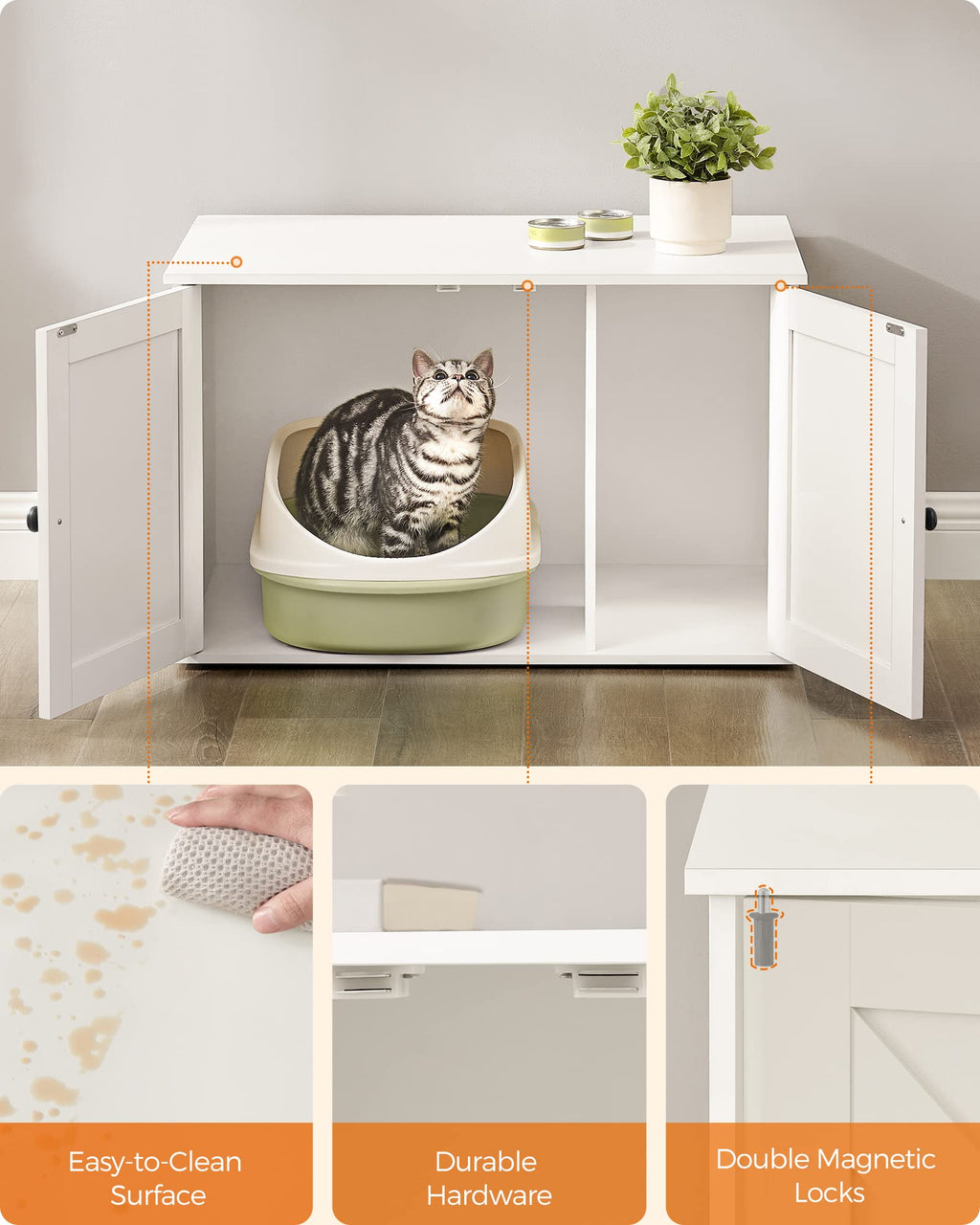 Feandrea Cat Litter Box Enclosure, Litter Box Furniture Hidden, Indoor Cat House, End Table, 27.6 x 19.7 x 19.7 Inches, Heather Greige UPCL022K01
