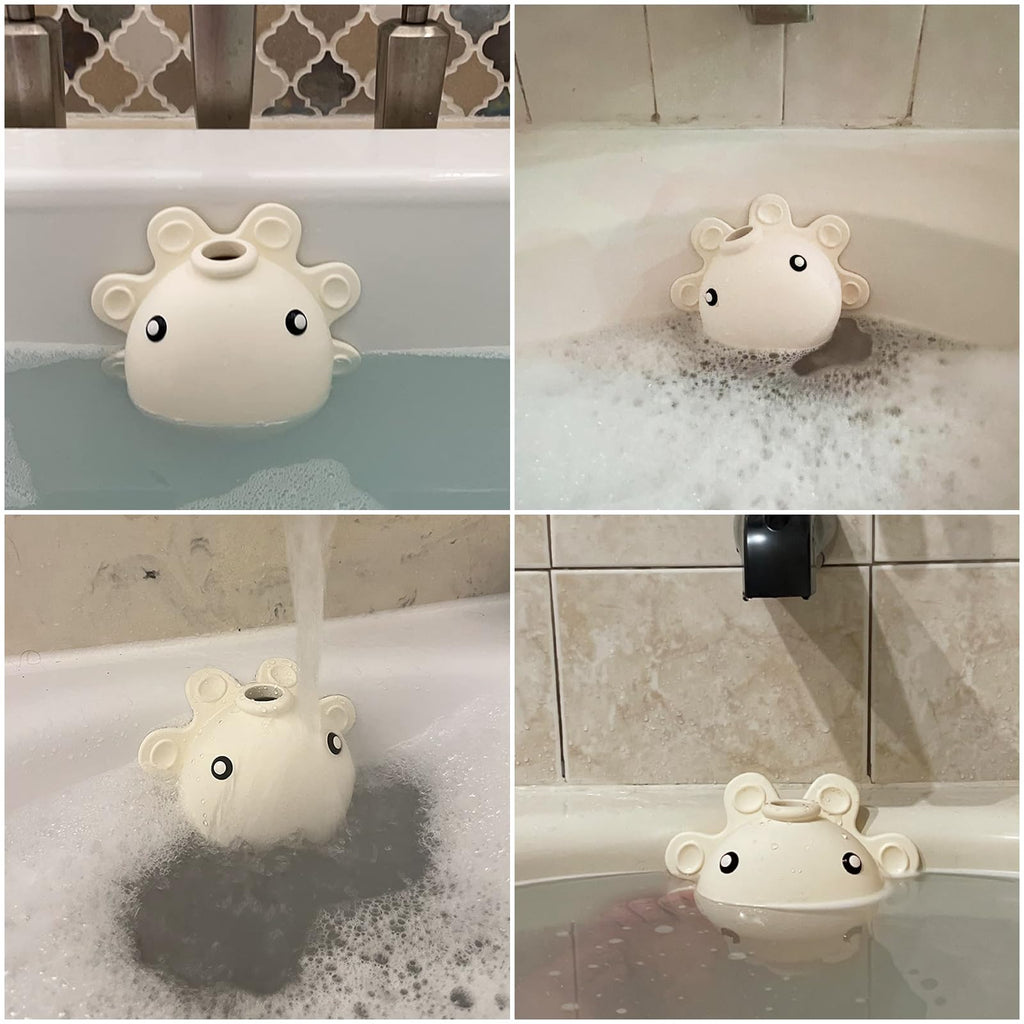 Bathroom Bathtub Overflow Drain Cover- Silicone Bath Tub Drain Cover, Tub Overflow Drain Stopper with Suction Cups, Adds Inches of Water for Deeper Bath, Cute Bathroom Accessories, Baby Blue