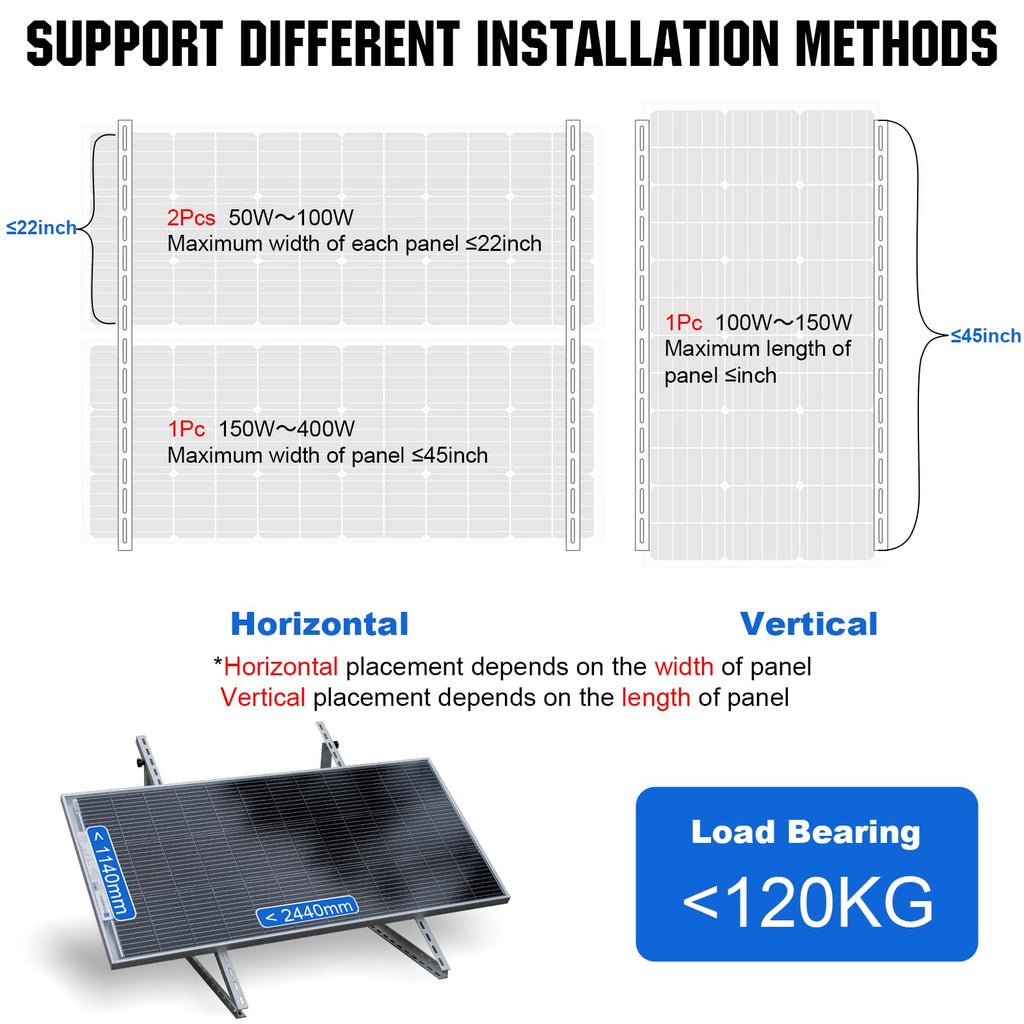 ECO-WORTHY Upgraded 45in Solar Panel Mount Brackets, with Foldable Tilt Legs, Suitable for 2pcs 100W/1pcs 200W 300W 400W Solar Panels,Adjustable Mounting Brackets Kits for RV, Roof, Boat, and Off-Grid