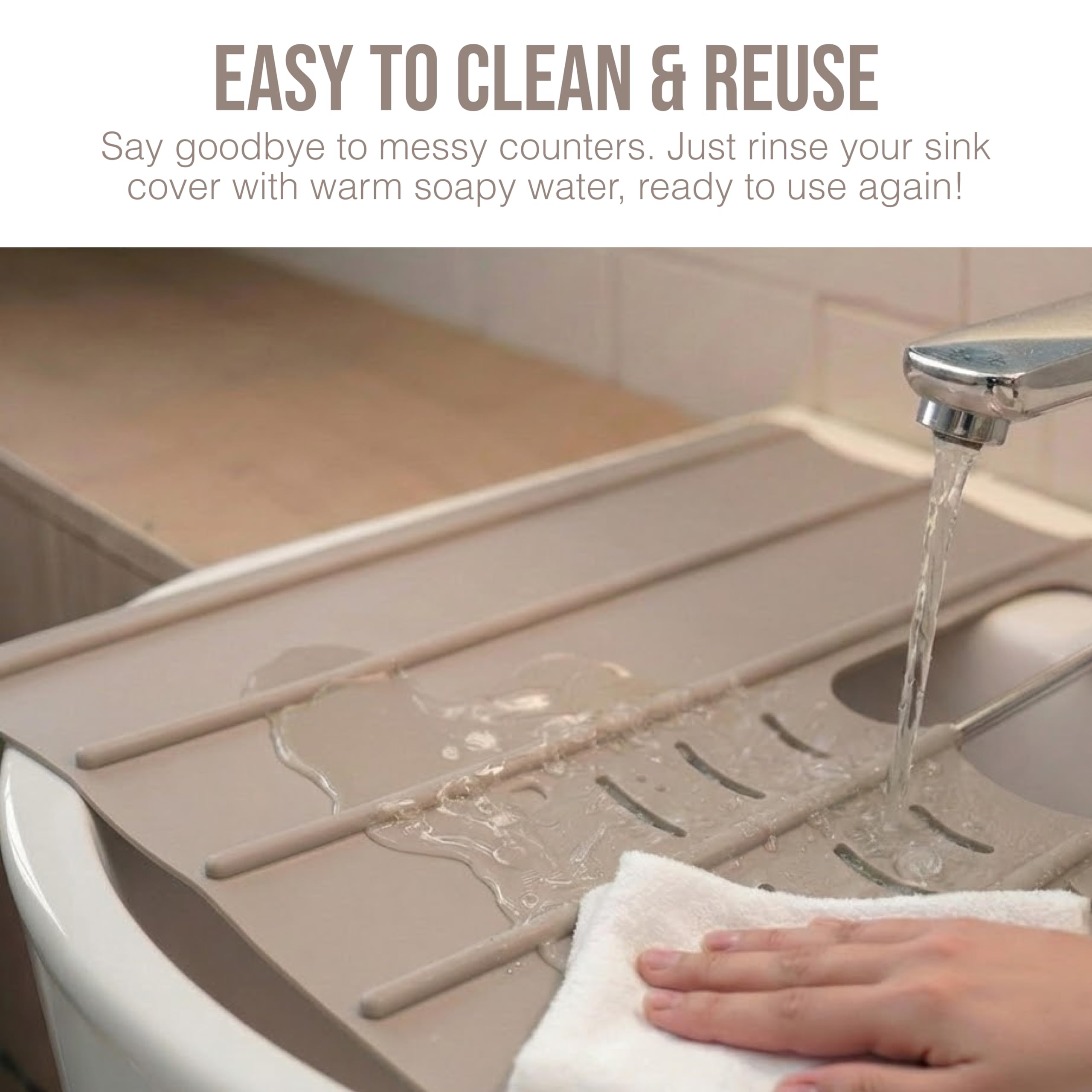 Maplefield Bathroom Sink Cover for Counter Space, Heat Resistant Silicone Sink Mat for Your Beauty Routine, Small Bathroom Space Saver Sink Cover for Makeup (Beige Large, 22" x 15" x 2" Inches)