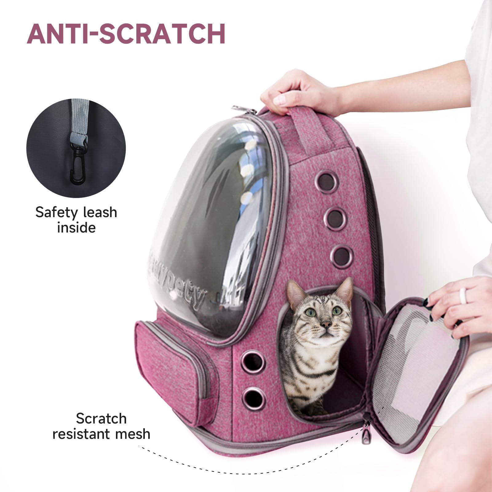 Cawypety Cat Backpack Carrier, Breathable Cat Carrier Large Space Bubble Pet Backpack for Kitty Small Dog up to 12lbs, Transparent & Foldable Pet Carrier for Travel Hiking (Black