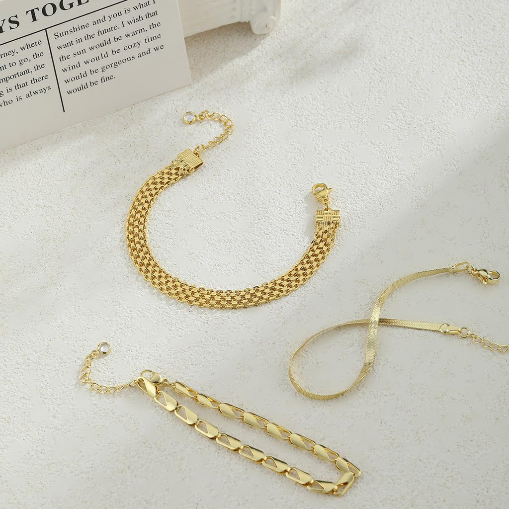 Coshilta Gold Bracelets for women 14K Gold Bangle Bracelet Stack - Adjustable Waterproof Trendy Bracelets Gold Filled Stacks Bangles Link Chain Gold Bracelet Non Tarnish for Women Jewelry Gifts