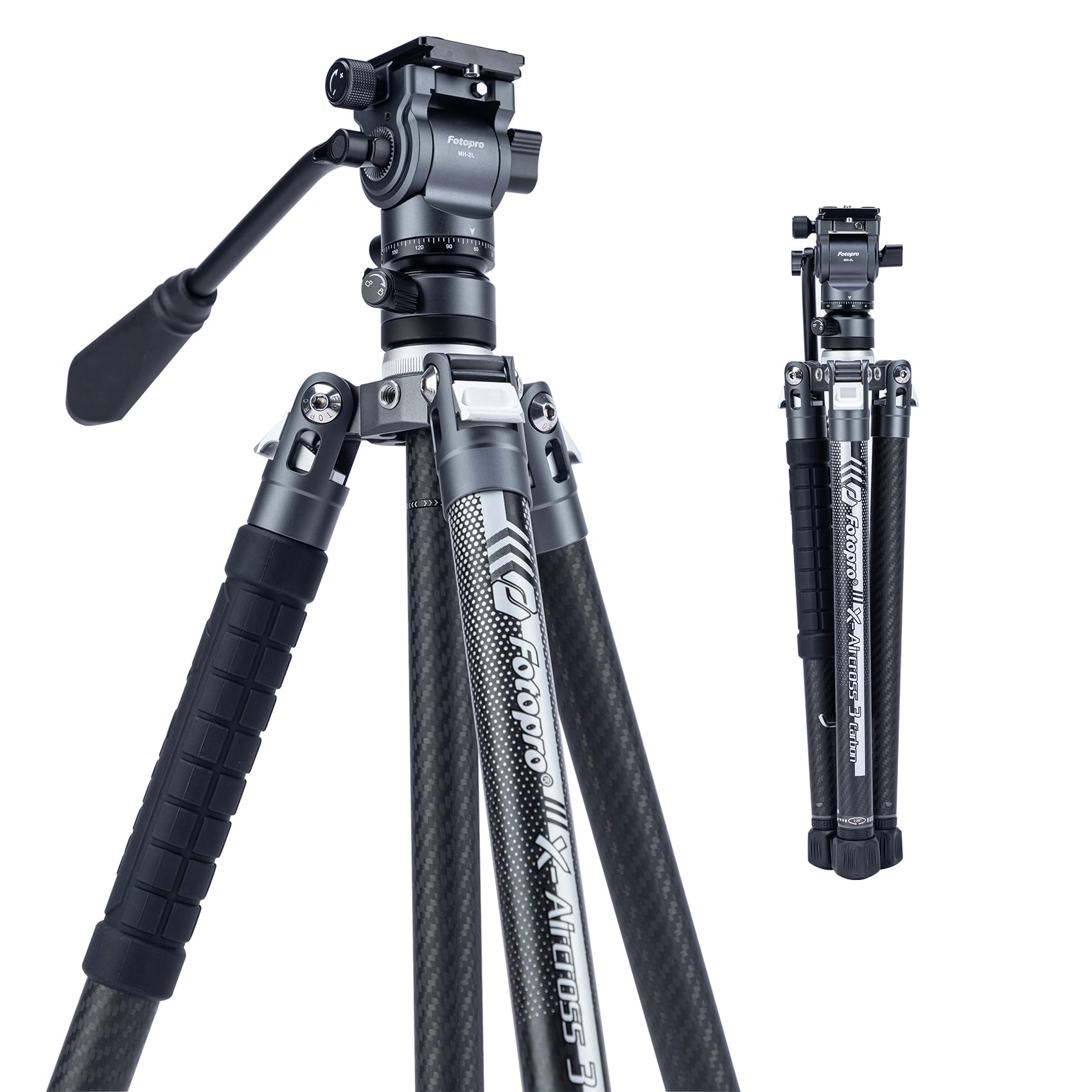 Fotopro 60" Camera Tripod, Carbon Fiber Travel Tripod with 360° Ball Head, Ultralight 2.1lbs, 22lbs Load, Quick Lock, Folds to 14.3" Carry-On, for DSLR Mirrorless Cameras, X-Aircross 3 Blue