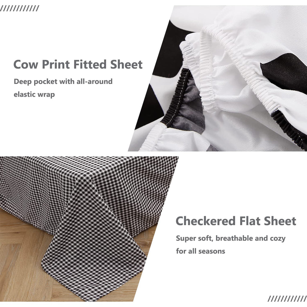 SUCSES Full Size Comforter Set with Sheets 8 Piece Cow Print Bedding Set for Boys Girls Black and White Kids Bed-in-A-Bag Farmhouse Rustic Bed Set for Bedroom (Milk Cow, Full)