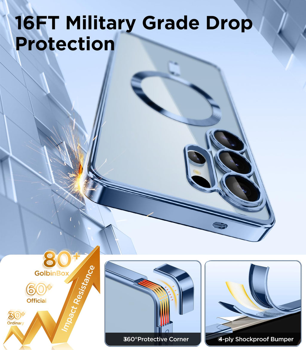 Magnetic Case Compatible with Samsung Galaxy S25 Ultra,Compatible with MagSafe,[Full Camera Protection][Screen Protector] Shockproof Plating Clear Phone Cover for Galaxy S25 Ultra(Black/Clear)