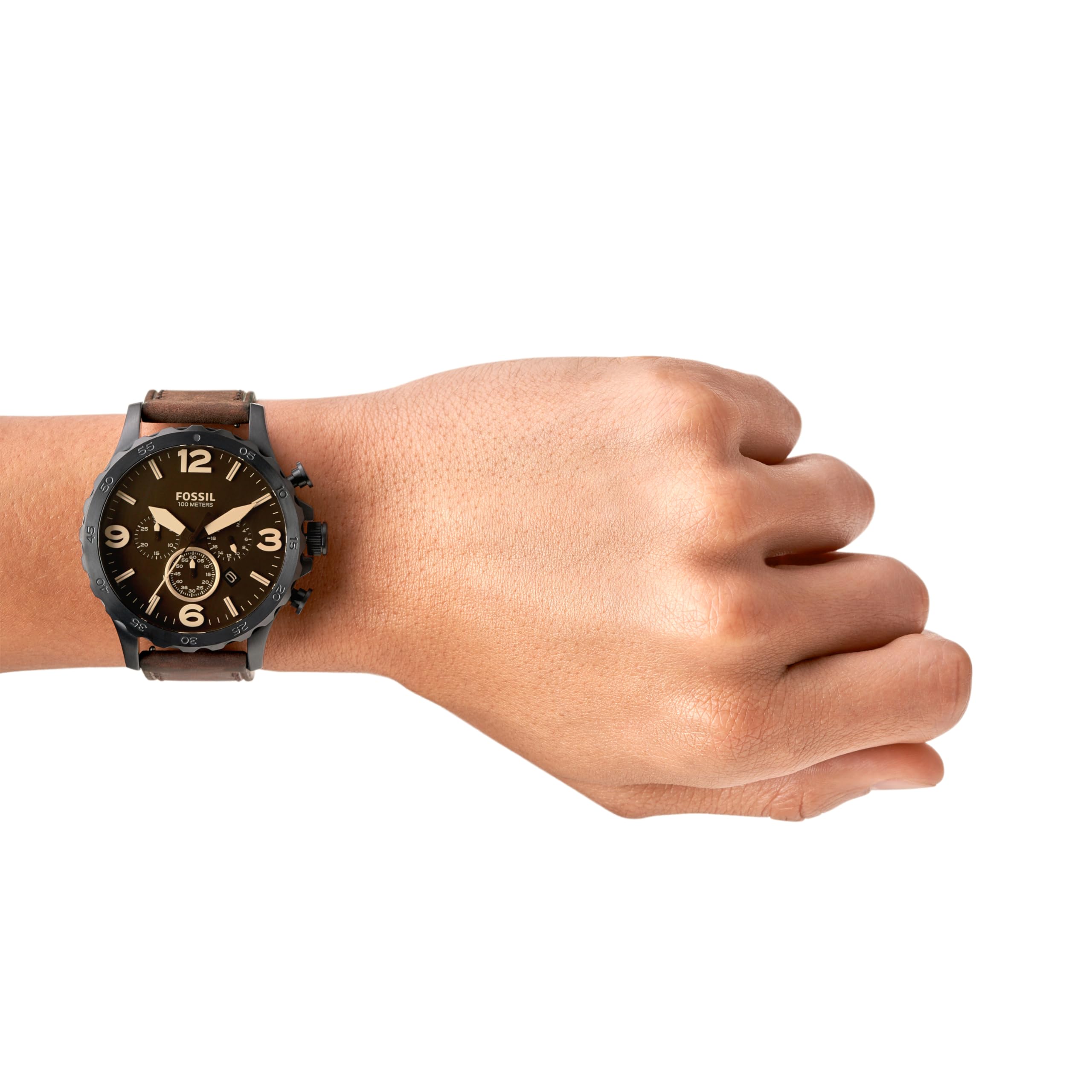 Fossil Men's Nate Quartz Watch, Oversized Stainless Steel Chronograph Watch for Men