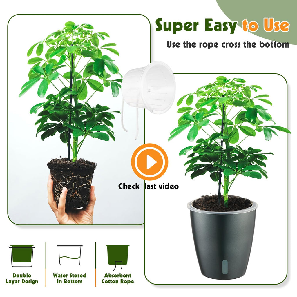 Self-Watering Pots for Indoor Plants, 16-Pack Self Watering Planter with Drainage Holes, Small African Violet Pots with Water Indicator, 10-Pack 5''/6-Pack 6.7'' Orchid Pot, Black