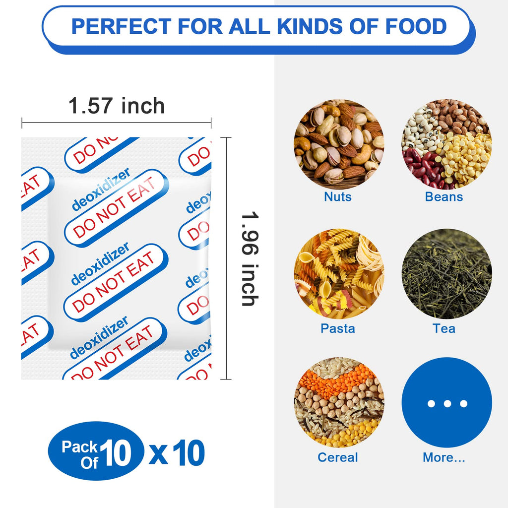 400cc Oxygen Absorbers for Food Storage - 100 Count (20x Packs of 5) - for Long Term Food Storage & Survival, Mylar Bags, Canning, Harvest Right Freeze Dryer, Dehydrated, and Preserved Foods