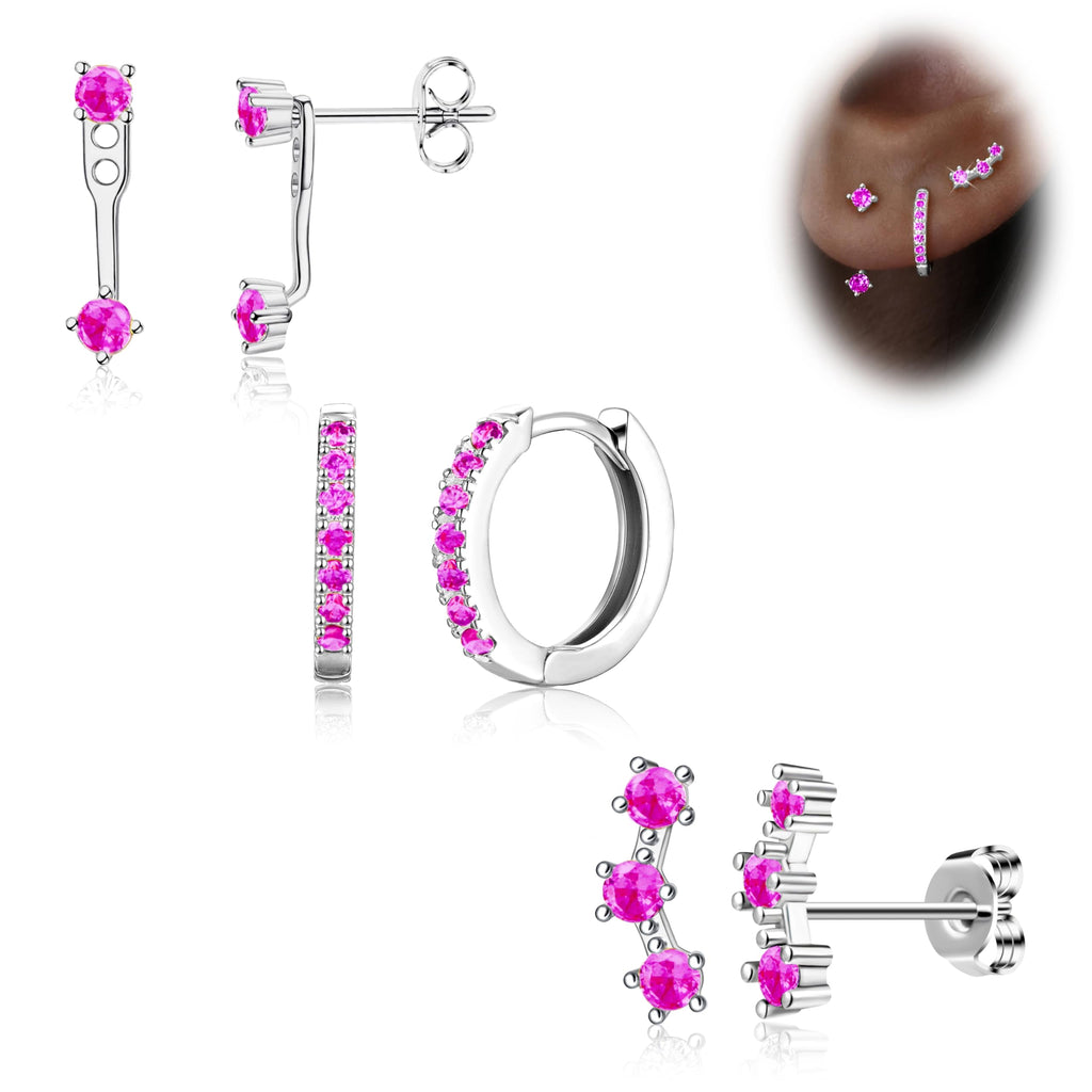 3 Pairs Dainty Small Earrings Set for Women Trendy, Birthstone Stud Huggie Hoop Jacket Stack for Cartilage Helix, Gold Plated Hypoallergenic Cute Women Fashion Accessories Western Jewelry Gifts
