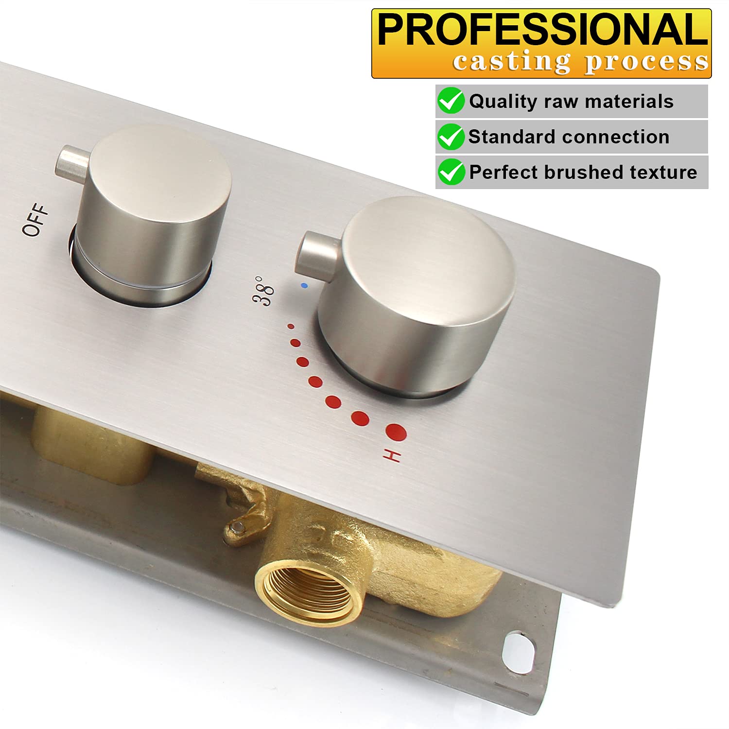 HOMEDEC 2 Way Shower Diverter Valve Brass Dual Functions Thermostatic Shower Mixing Valve Kit 3 Handle Flow Control Valve, 3/4 Inch Inlet, Can Use All Options At a Time, Matte Black