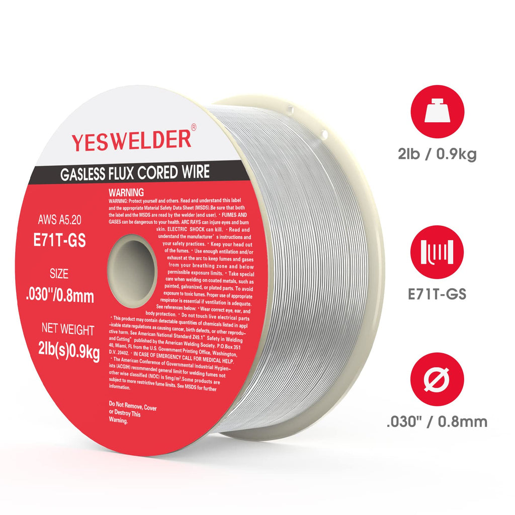 YESWELDER Flux Core Gasless MIG Wire, E71T-GS Mild Carbon Steel .030-Inch Diameter 2-Pound, Strong ABS Plastic Spool Welding Wire (2 Packs)