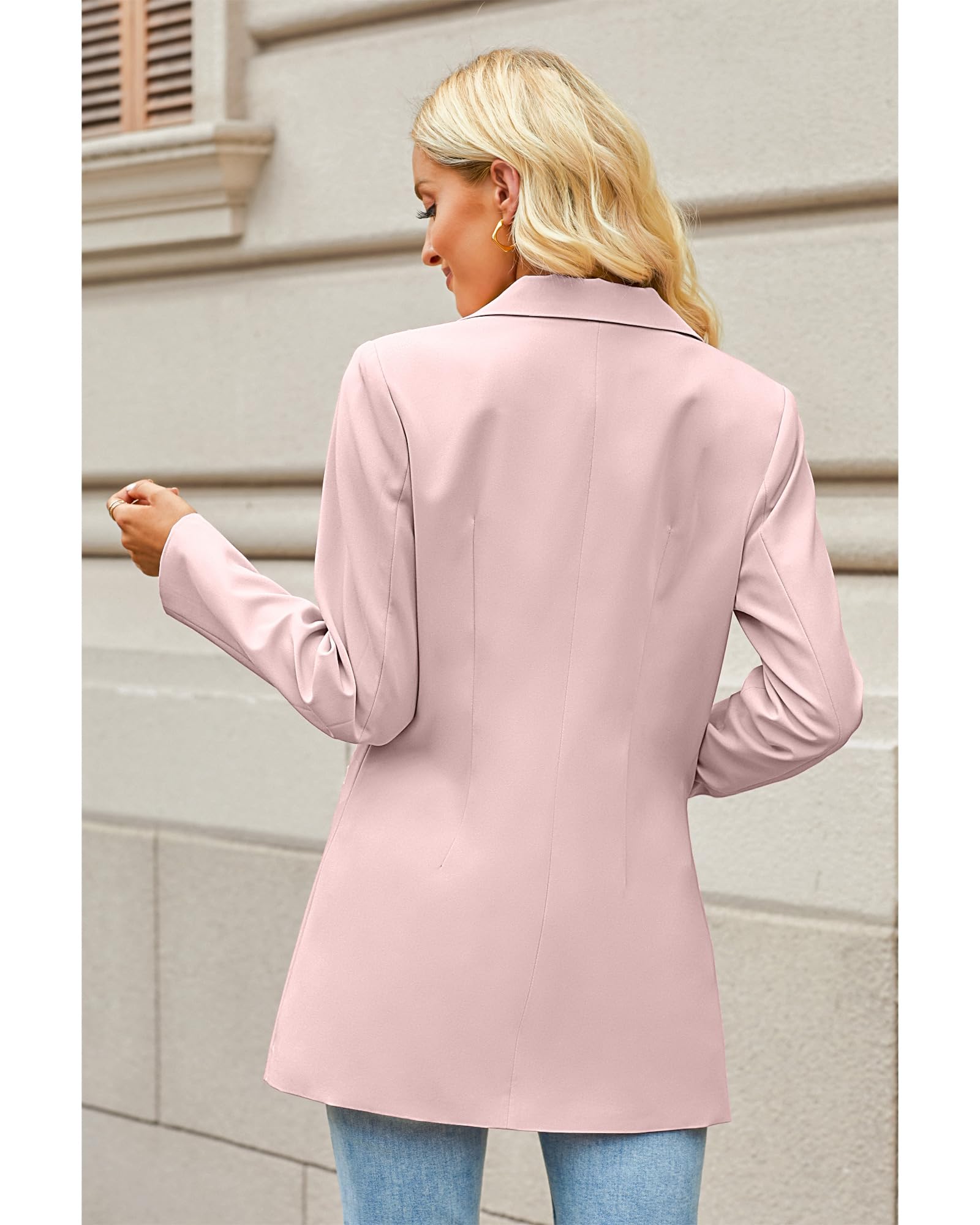 luvamia Blazers for Women Business Casual Long Blazer Jackets Dressy Work Professional Office Outfits Lapel Pockets