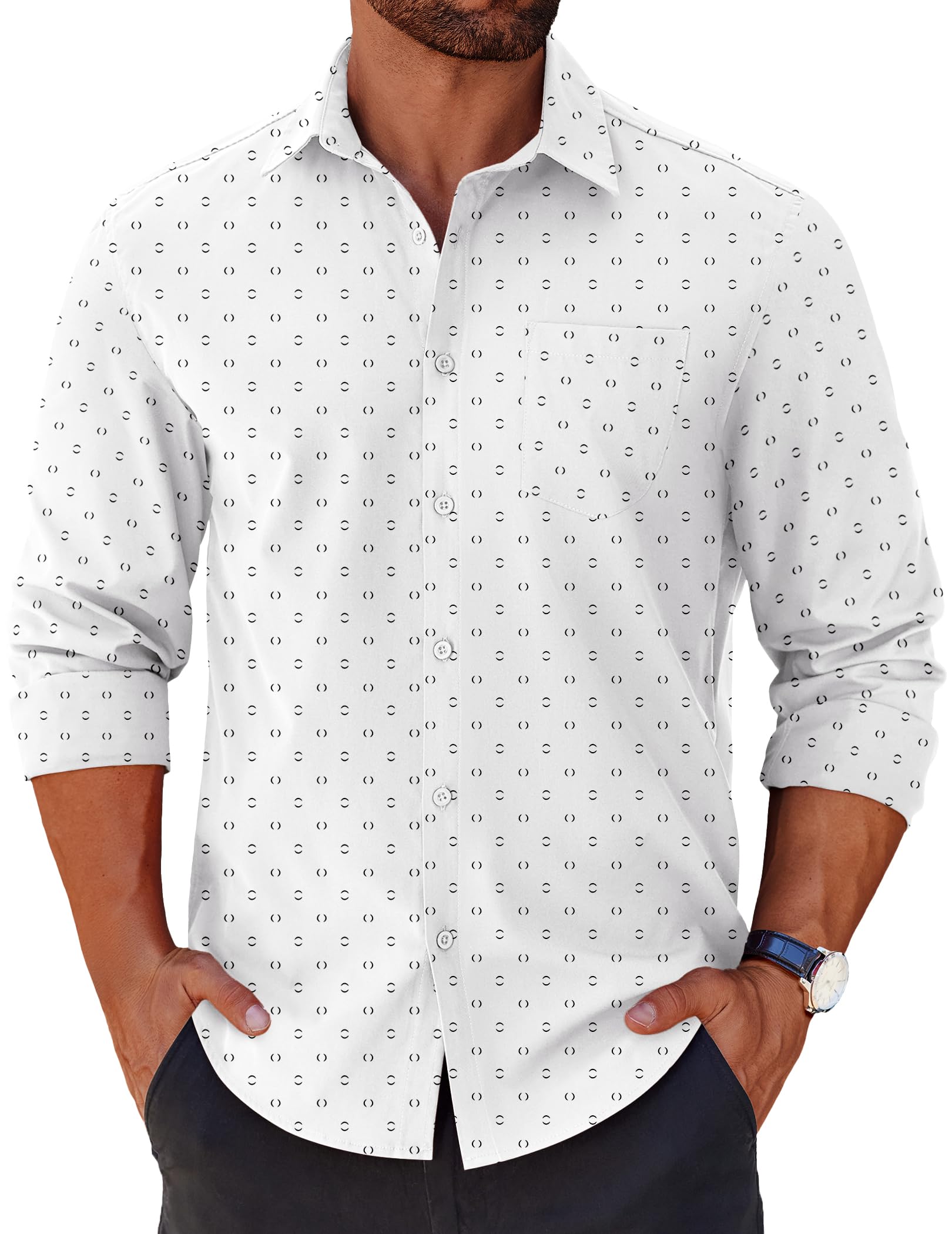 COOFANDY Mens Long Sleeve Button Down Shirts Casual Untucked Shirts for Men Dress Shirts Beach Wedding Shirts