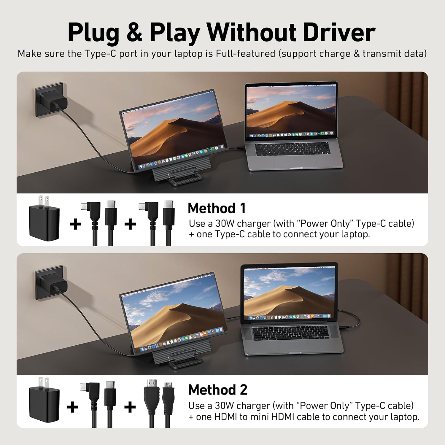 23.8" Portable Monitor 1080P FHD 100Hz, IPS Laptop Screen Extender with 120% sRGB, 90° Rotatable & Height Adjustable Stand, USB-C/HDMI Plug & Play, Travel Monitor for Mac, Phone, Switch, Xbox, PS5
