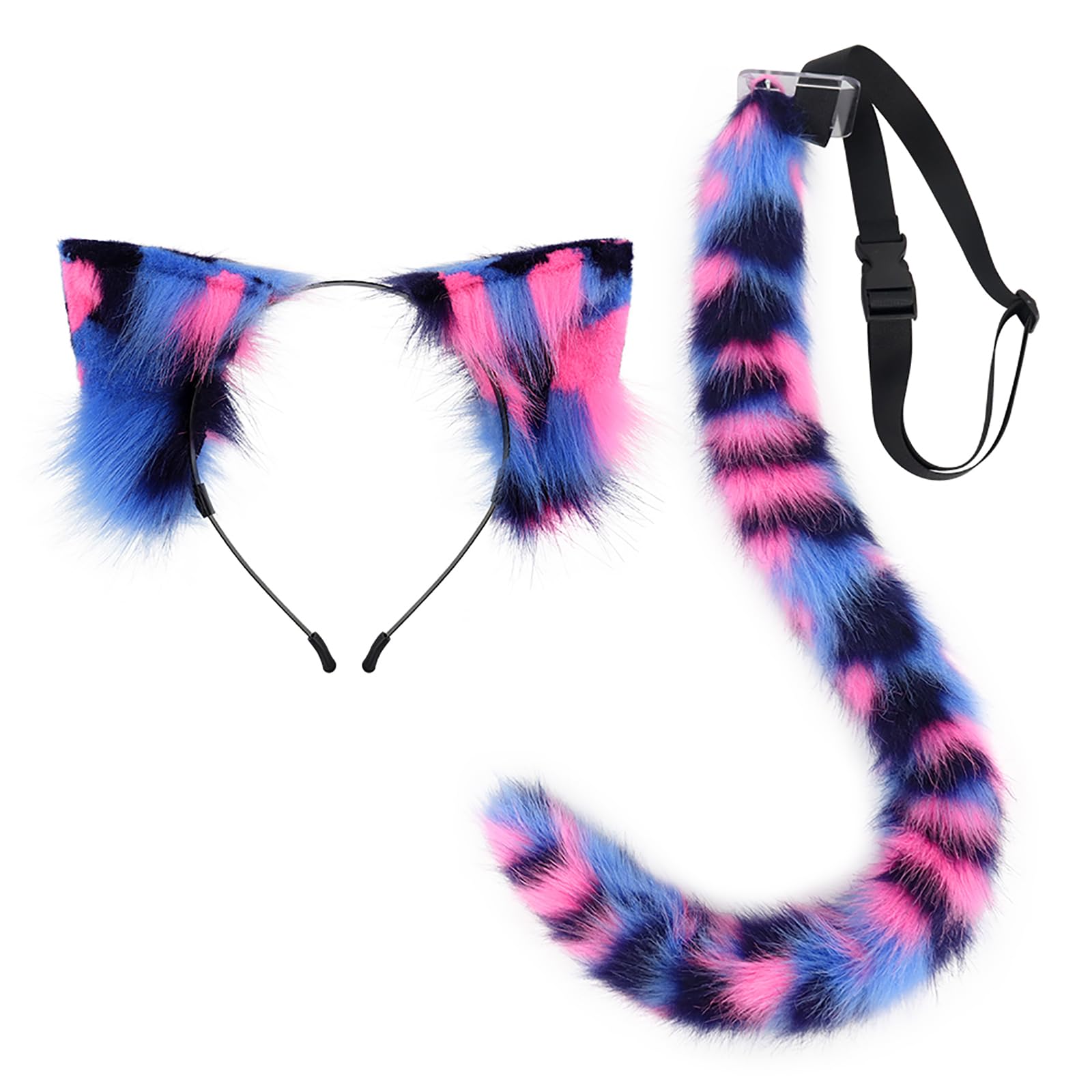 QinRuan Animal Cosplay Costume Accessories Furry Faux Fur Cat Ears Headband and Fox Tail Set Halloween Accessory