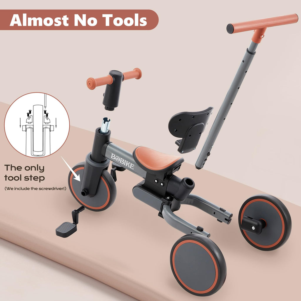 Toddler Bike with Push Handle,Tricycles for 1 to 3 Years Old, Toddler Tricycle with Push Handle for Boy Girl, Baby Balance Bike with Adjustable Seat Height and Removable Pedal (Black)