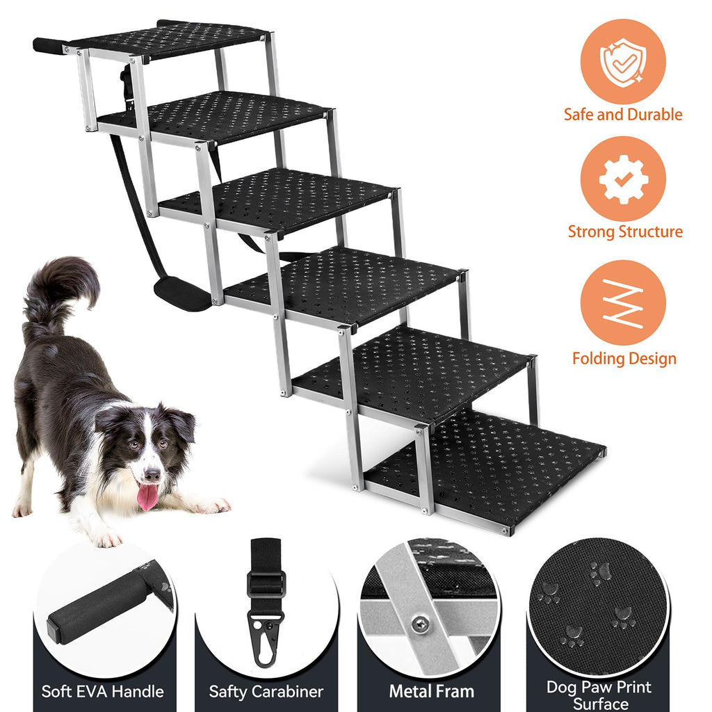 Dog Stairs for Car - Foldable Dog Ramps for Large Dogs with Non Slip Surface, Portable Dog Steps for Cars and SUV, Truck, Support Up to 200 Lbs