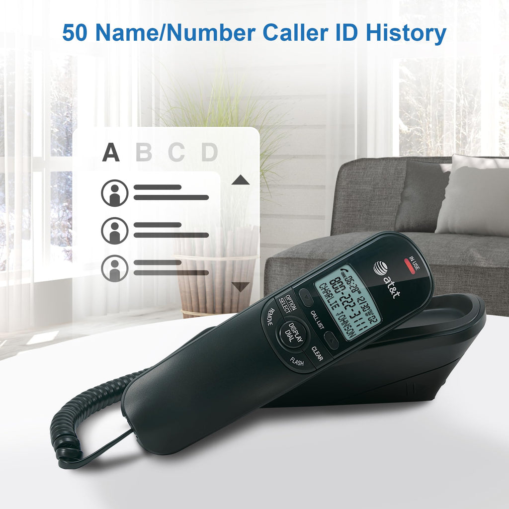 AT&T TR1909B Trimline Corded Phone with Caller ID, Black