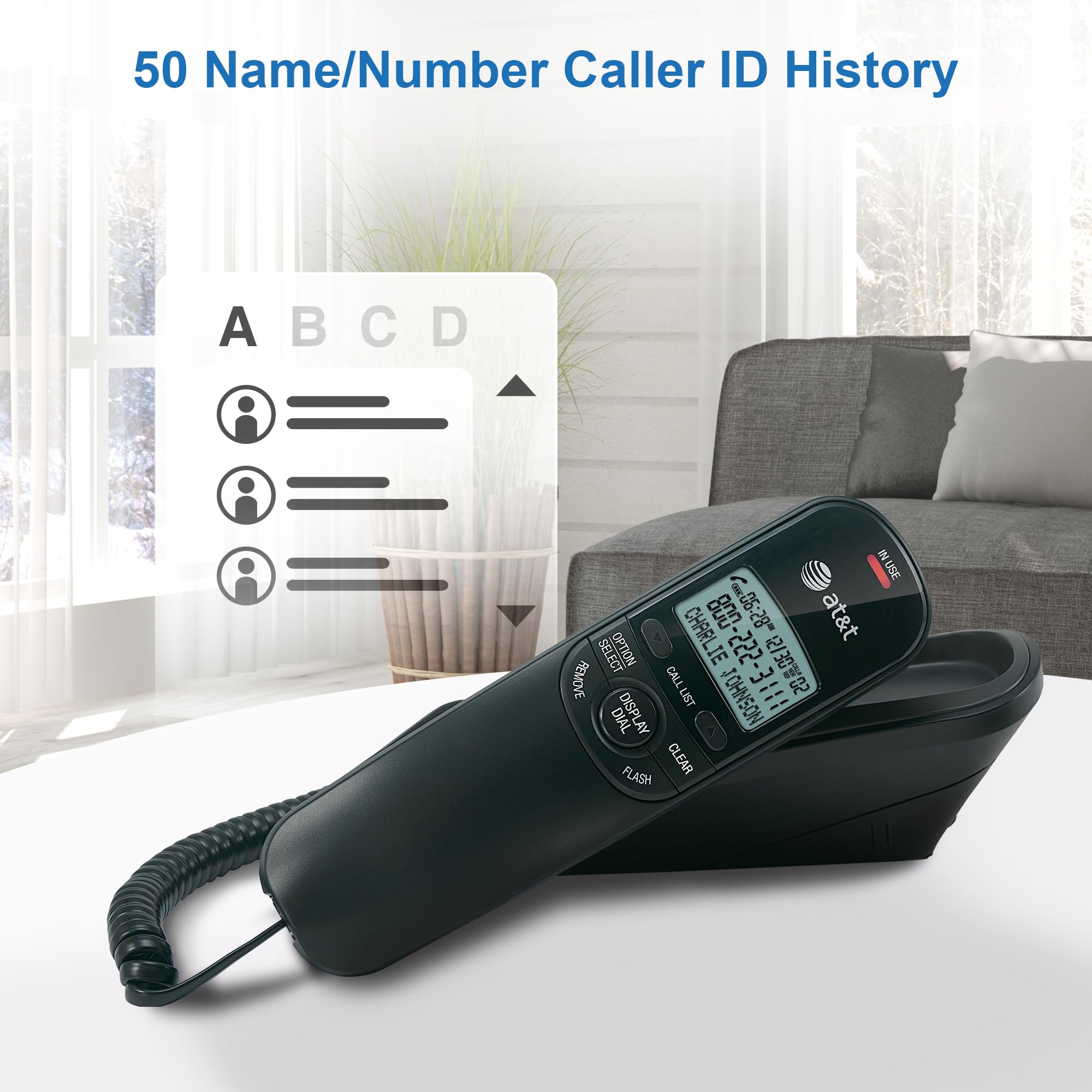 AT&T TR1909B Trimline Corded Phone with Caller ID, Black