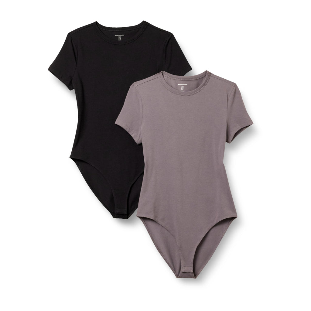 Amazon Essentials Women's Short Sleeve Stretch Cotton Jersey Slim-Fit T-Shirt Bodysuit, Pack of 2