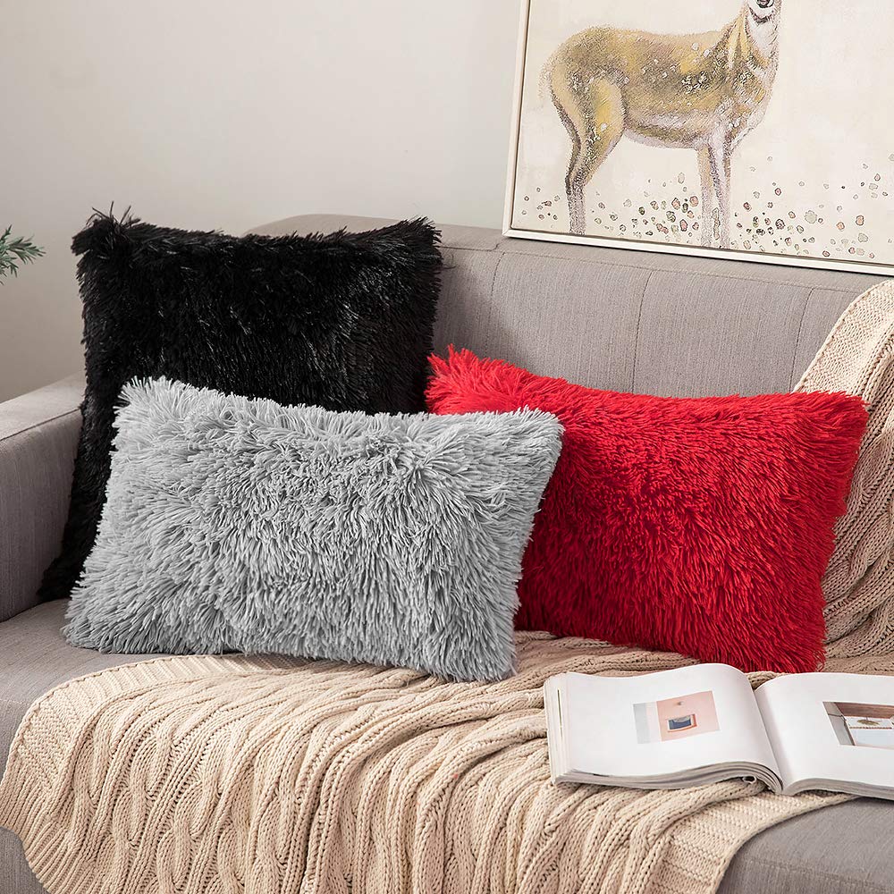 ANRODUO Pack of 2 Baby Pink Throw Pillow Covers Luxury Fluffy Pillows Faux Fur Decorative Pillows Plush Cushion Case Fuzzy Mongolian Merin Style for Bed Couch Sofa Living Room Summer Decor 16x16 Inch