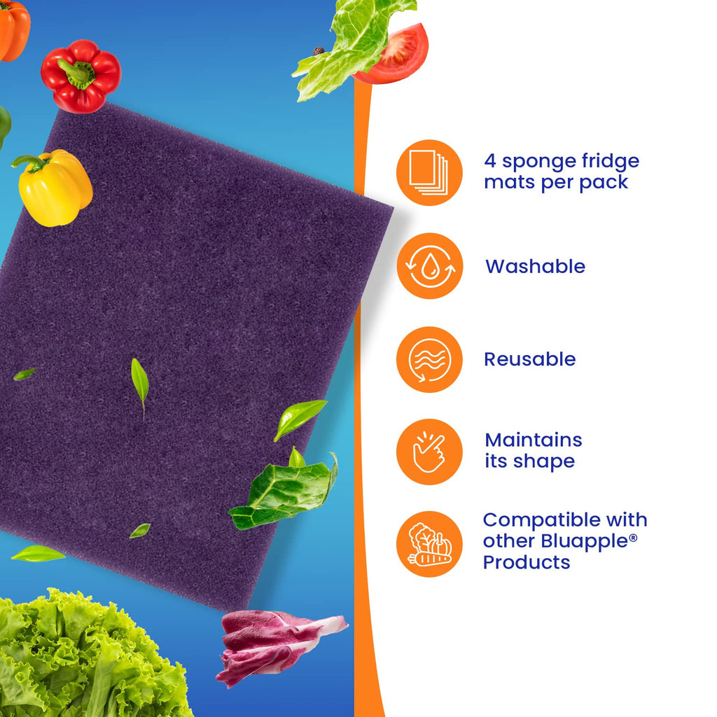 Bluapple FreshMats, Refrigerator Bin Liner, Fridge Drawer Mats, Crisper Life Extender Liner Keeps Produce Fresh Longer, Anti-Bruising, for Air Circulation, Washable & Reusable (4-Mats, 12x15, Black)