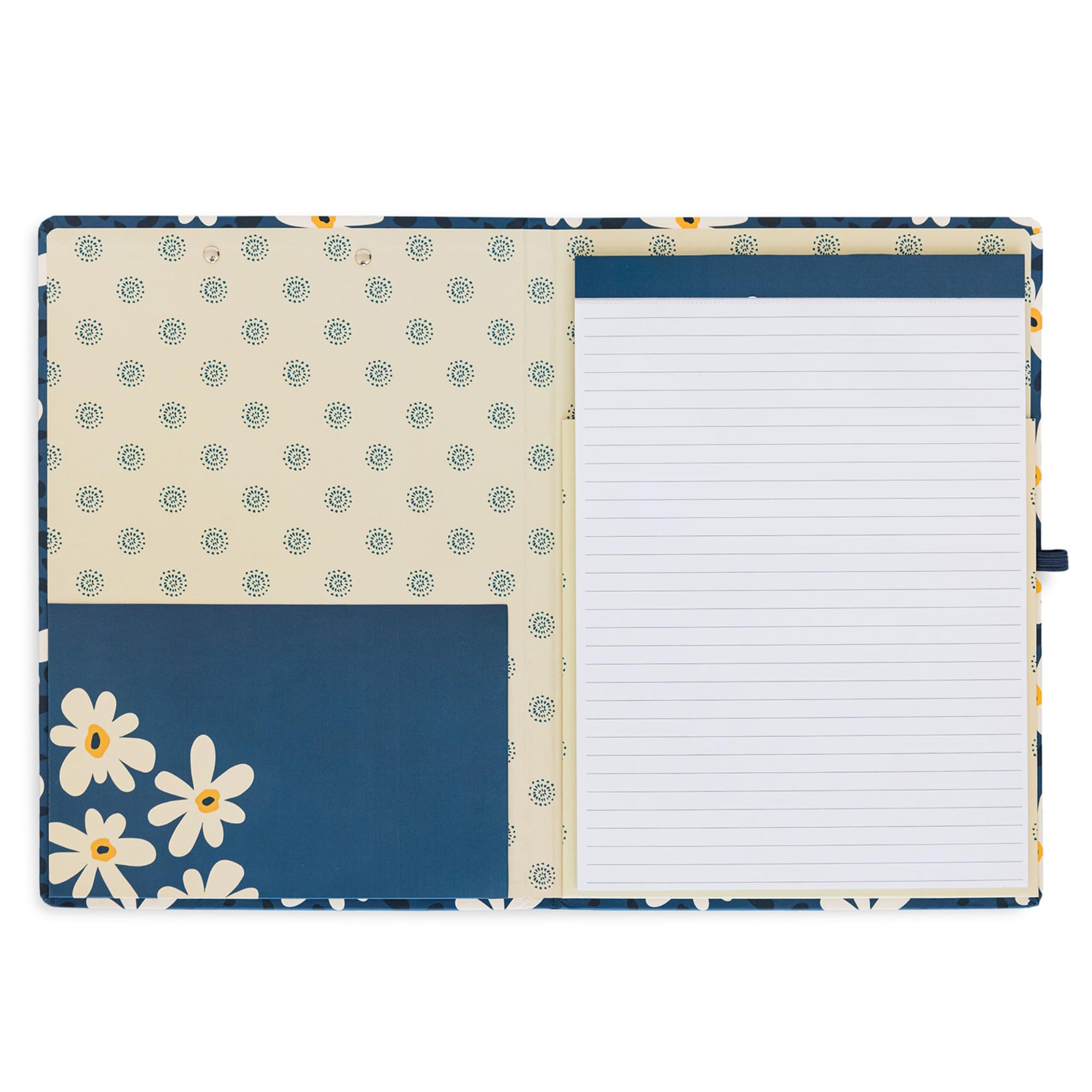 Steel Mill & Co Cute Clipboard Folio with Refillable Lined Notepad and Interior Storage Pocket, Black and White Padfolio for Work, Black Dots