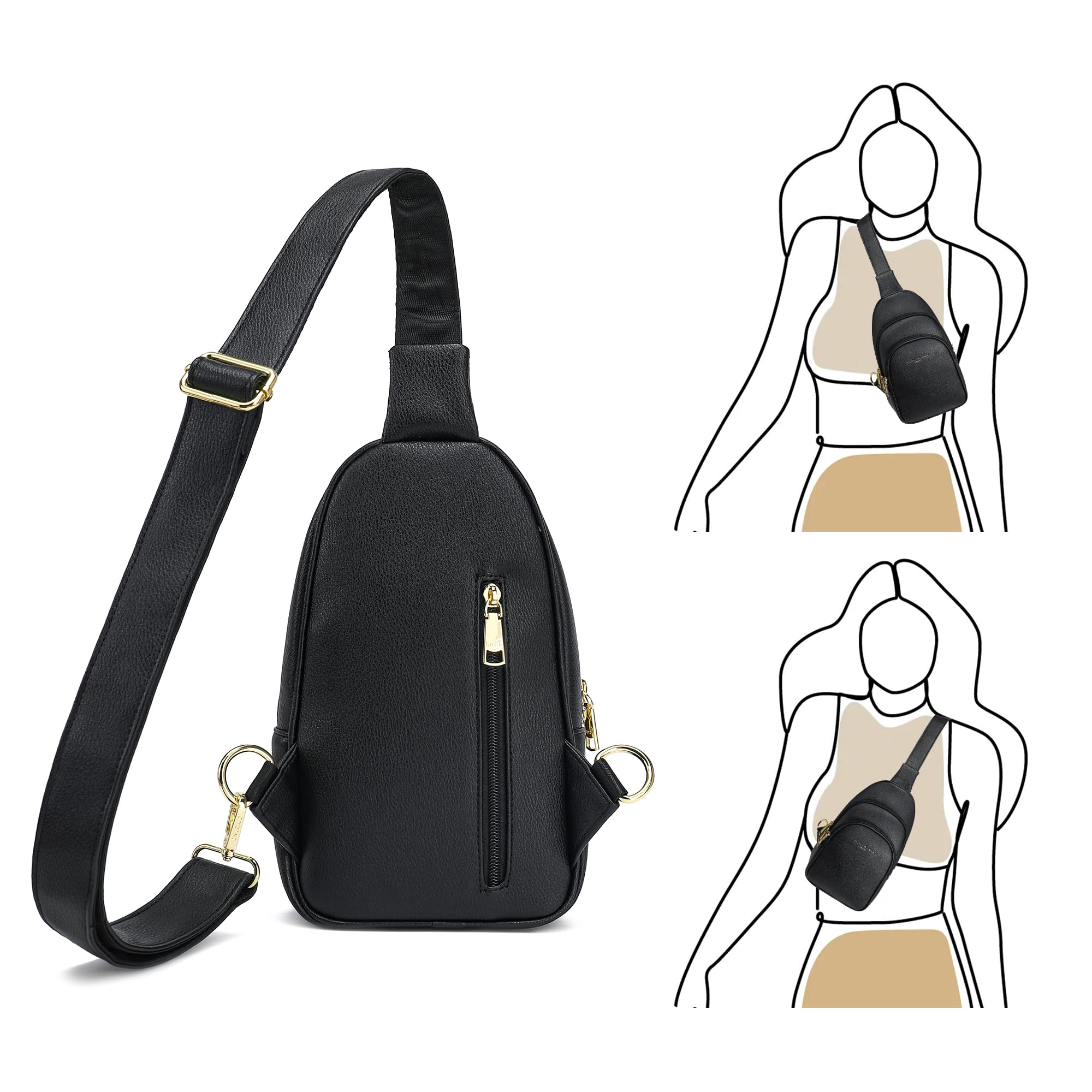 INICAT Small Crossbody Sling Bags Faux Leather Fanny Packs Purses for Women Everyday & Travel