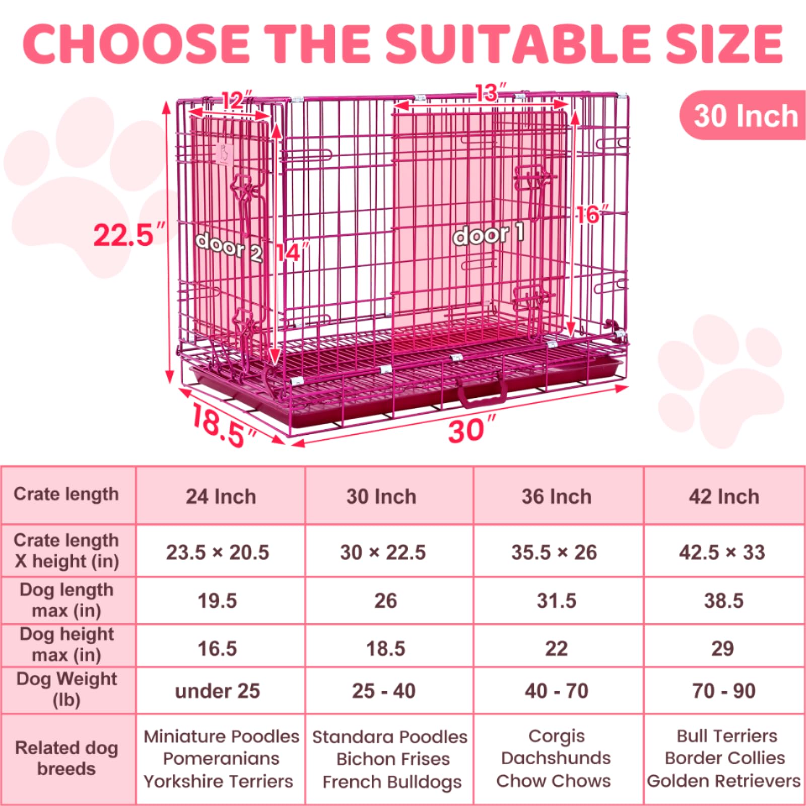 HOMEY PET 24" Gold Color Folding Design Dog Crate Puppy Ertra Small Breed Dog Kennels with Removable Floor Grid and Pull Out Tray, Dog Cage Copper Gold Finish