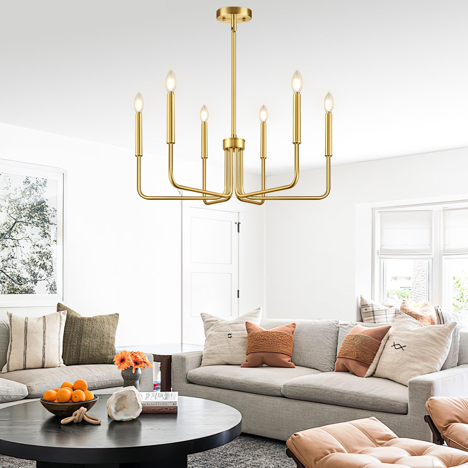 Rustic Black Chandelier, 6-Light Antique Farmhouse Chandelier for Dining Room Lighting Fixtures, Vintage Candle Pendant Light Fixtures Chandeliers for Dining Room Bedroom, Foyer and Living Room