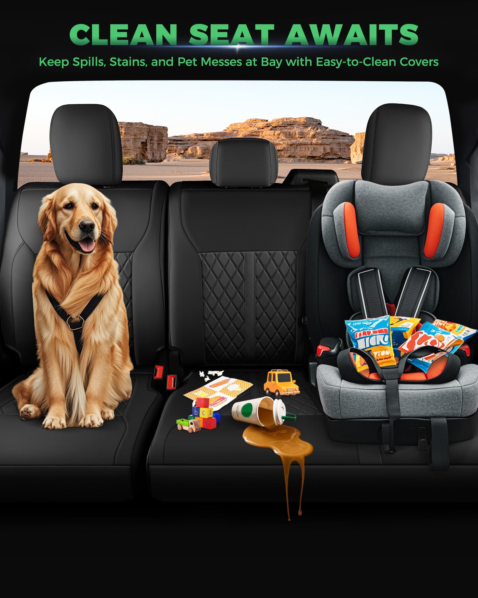 for Ford F150 Leather Seat Covers, Super Crew Cab XL XLT 2015-2020, F250 F350 F450 Super Duty Crew Cab 2017-2022,Custom Truck Seat Cover Full Set, Pickup Accessories, Black (Bucket Seat)