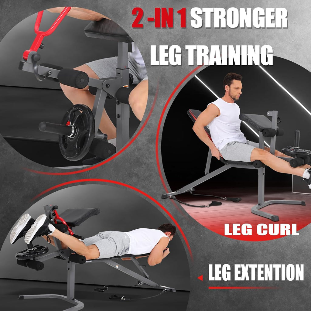OPPSDECOR Adjustable Weight Bench Set with Leg Extension & Leg Curl, 900LBS Incline/Decline/Flat Preacher Curl Bench, Space-Saving Workout Bench for Home Gym