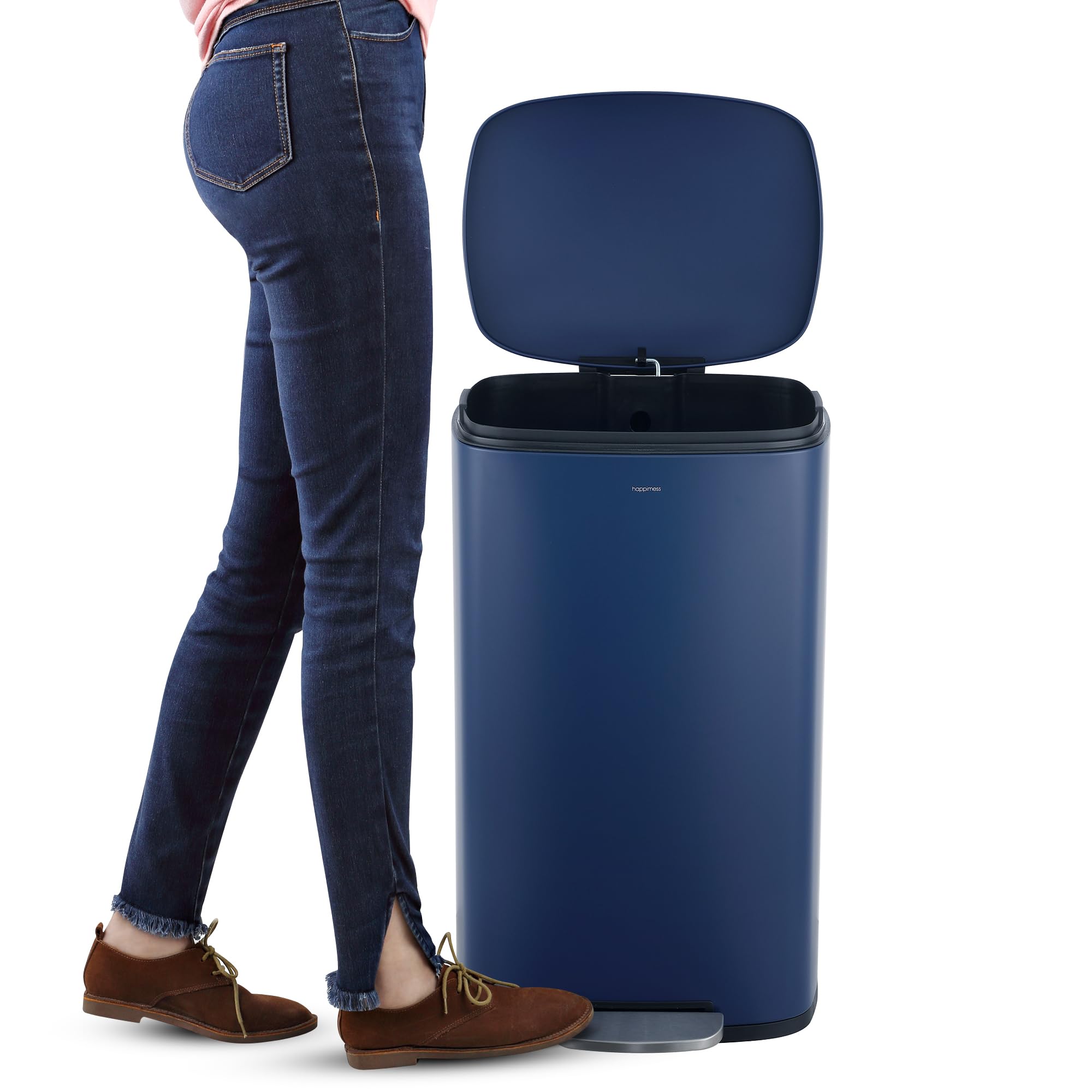 happimess HPM1011B Curtis 8-Gallon Step-Open Trash Can with Soft-Close Lid, Modern, Minimalistic, Fingerprint Proof for Home, Kitchen, Laundry Room, Office, Bedroom, Bathroom, Black