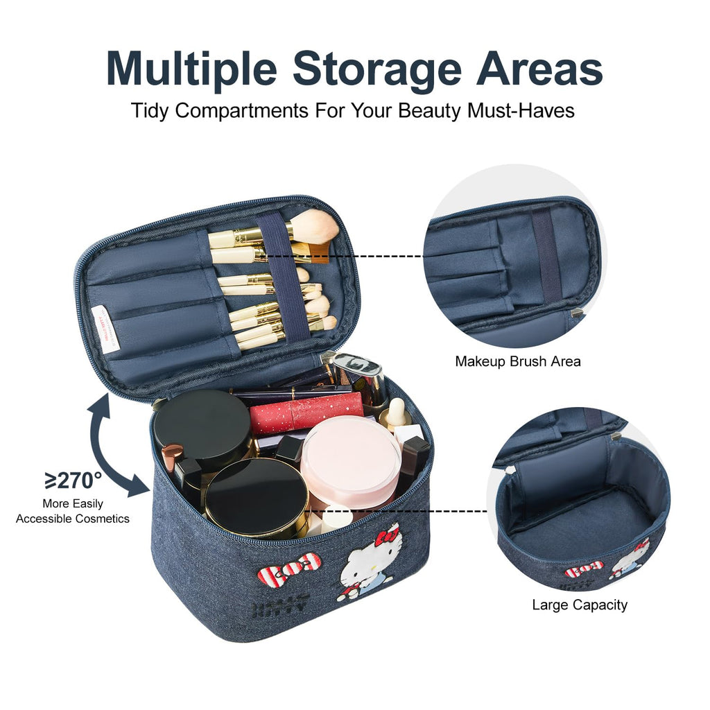 AmBealla Makeup Bag Large Waterproof Cosmetic Bags with Makeup Brush Holder,Cute Printed Makeup Organizer for Women Traveling,Portable Toiletry Bag for Girls