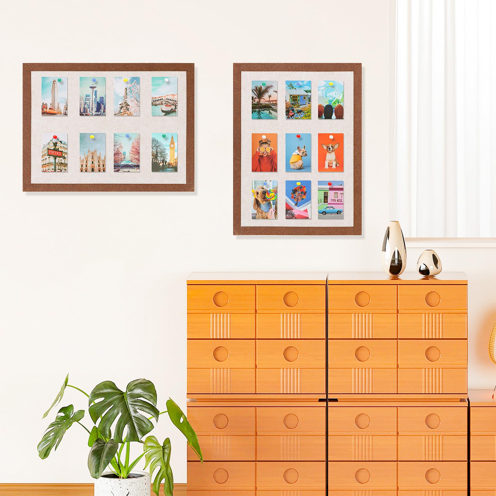 Felt Bulletin Board, 15.7''X 11.8'' corkboard Pin Board for Bedrooms Offices Home Wall Decoration, Self Adhesive Cork Board with 35 Push Pins for Paste Notes, Photos, Schedules (2 Pack)