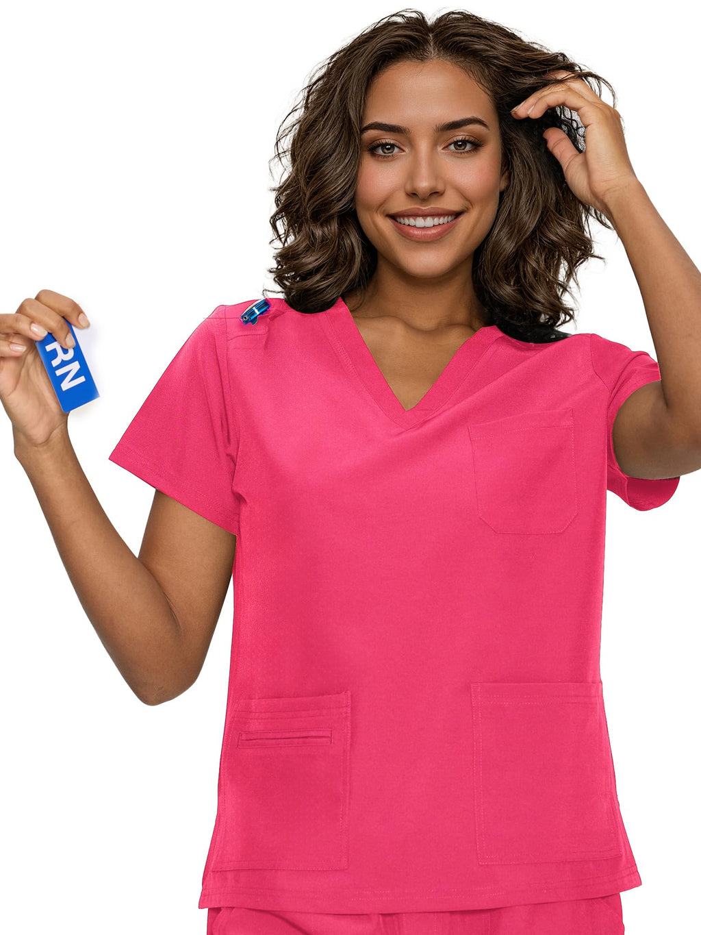 floralhue Scrub Tops for Women, Curved V-Neck Scrub Tops with 3 Pockets, Soft Stretch, Easy Care