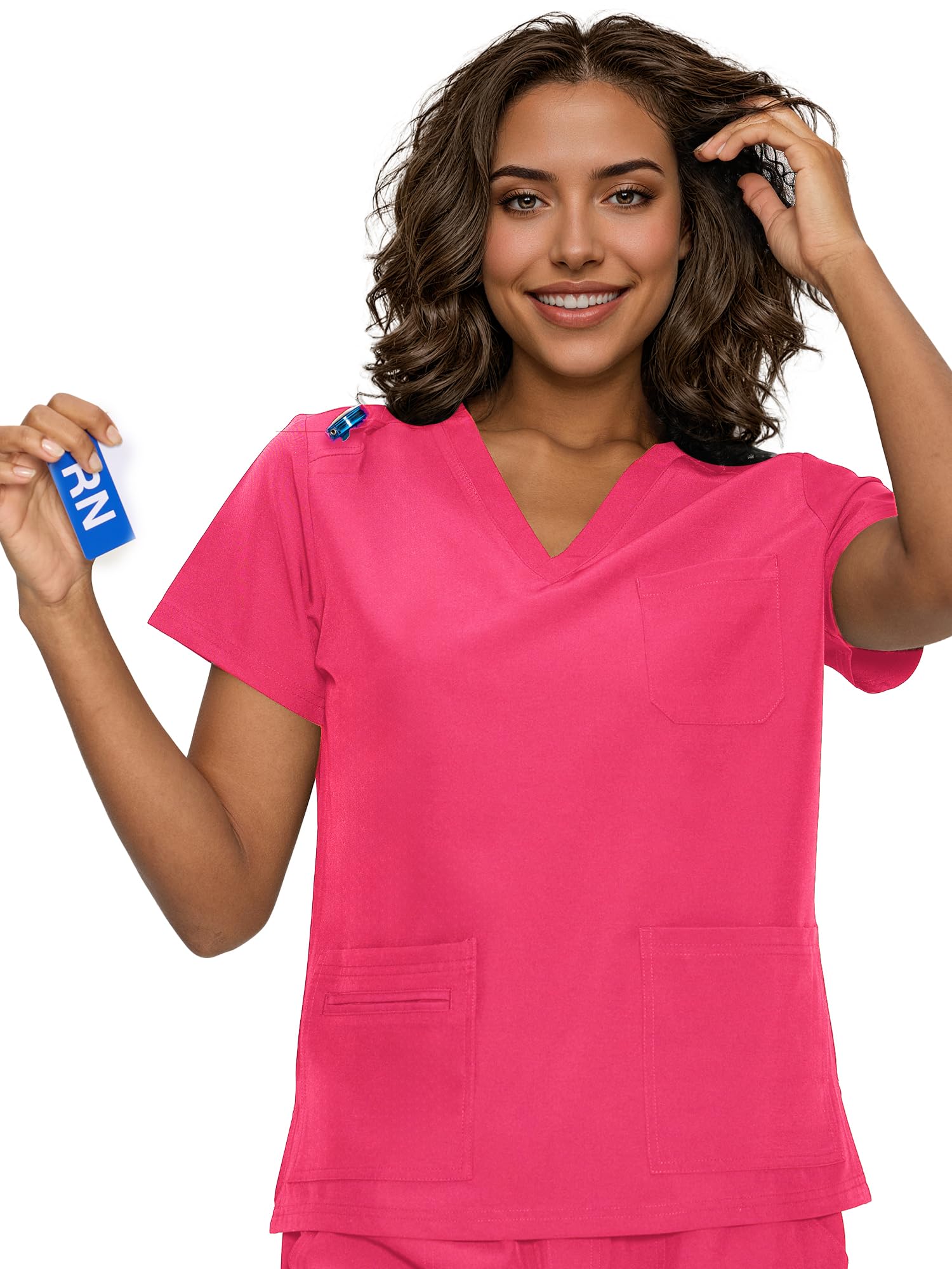 floralhue Scrub Tops for Women, Curved V-Neck Scrub Tops with 3 Pockets, Soft Stretch, Easy Care