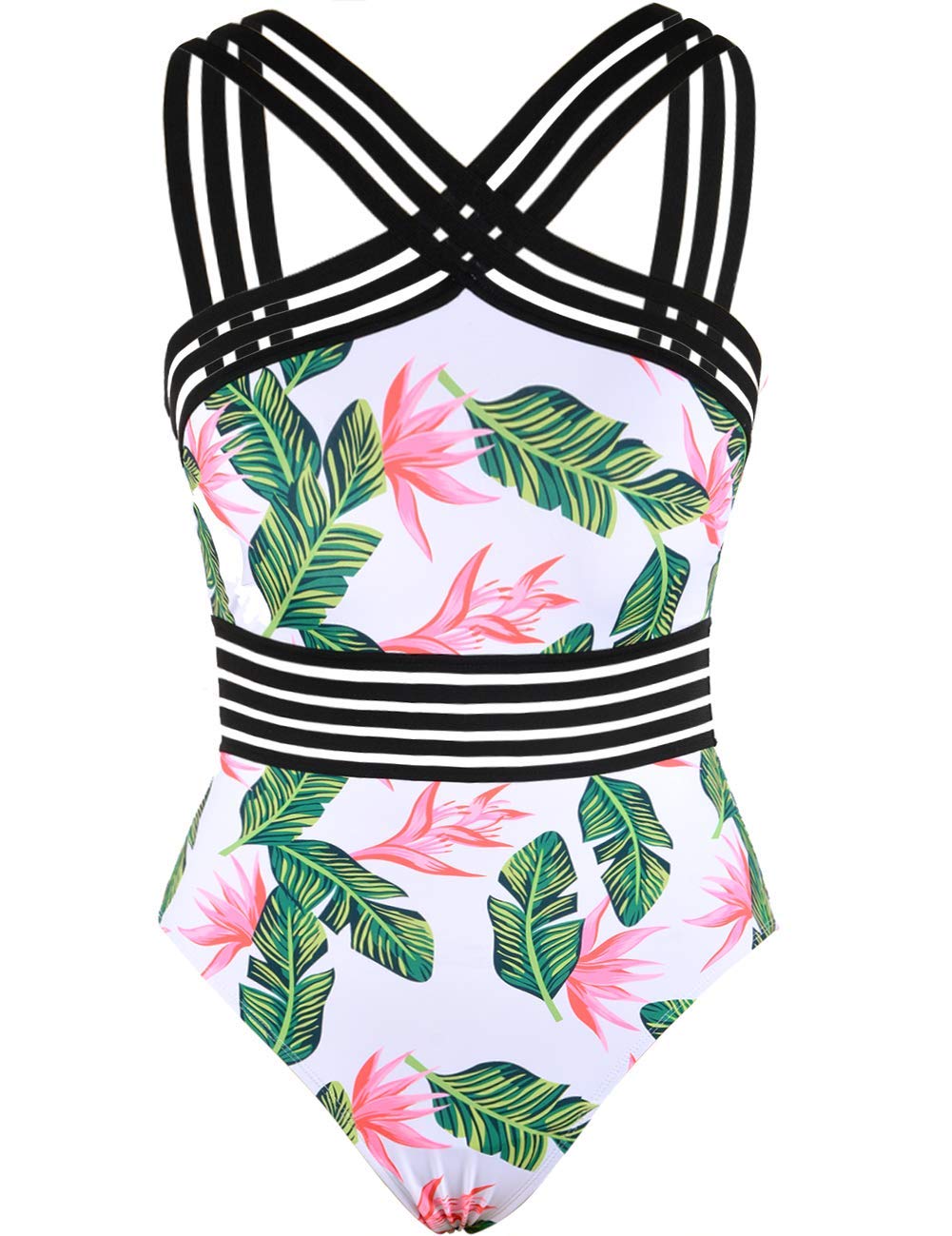 Hilor Women's Tummy Control Swimsuits Slimming One Piece Bathing Suits Front Crossover Swimwear