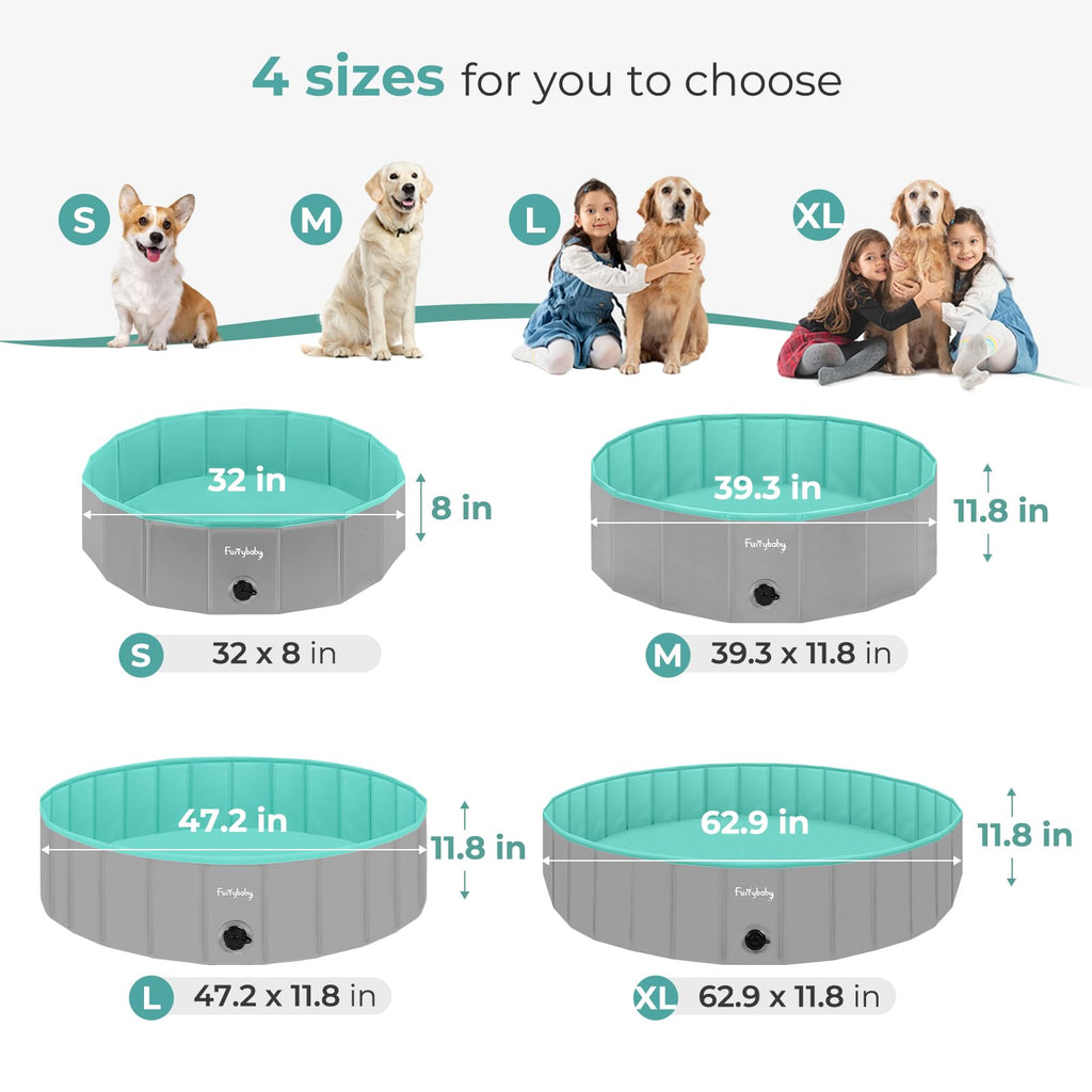 Foldable Dog Pool, Hard Plastic Kiddie Pool for Dogs, Collapsible Dog Pool with Rigid PP Core, Non-Slip PVC, Durable Pet Bath Tub for Indoor/Outdoor Backyard, 32" Green