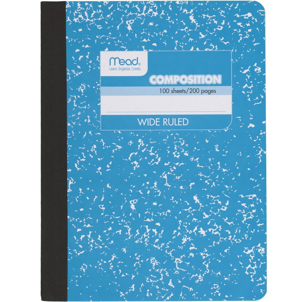 Mead Composition Notebook, 12 Pack, Wide Ruled Paper, 7-1/2" x 9-3/4", 100 Sheets per Comp Book, Colors Will Vary (963759)
