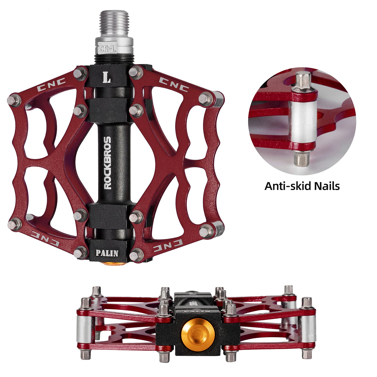 ROCKBROS Mountain Bike Pedals MTB Pedals CNC Non-Slip Lightweight Aluminum Alloy Bicycle Pedals Sealed Bearings Bicycle Platform Pedals 9/16" BMX Road Bike Pedal