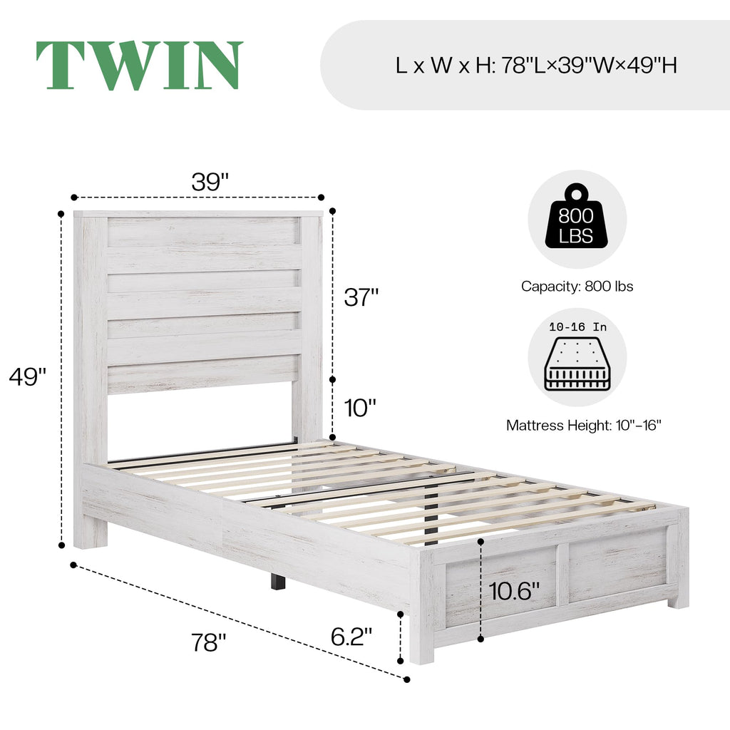 AMERLIFE Farmhouse Full Size Bed Frame with 49" Fluted Headboard, Wood Platform Bed with Natural Grain, No Box Spring Needed/Noise Free, Black