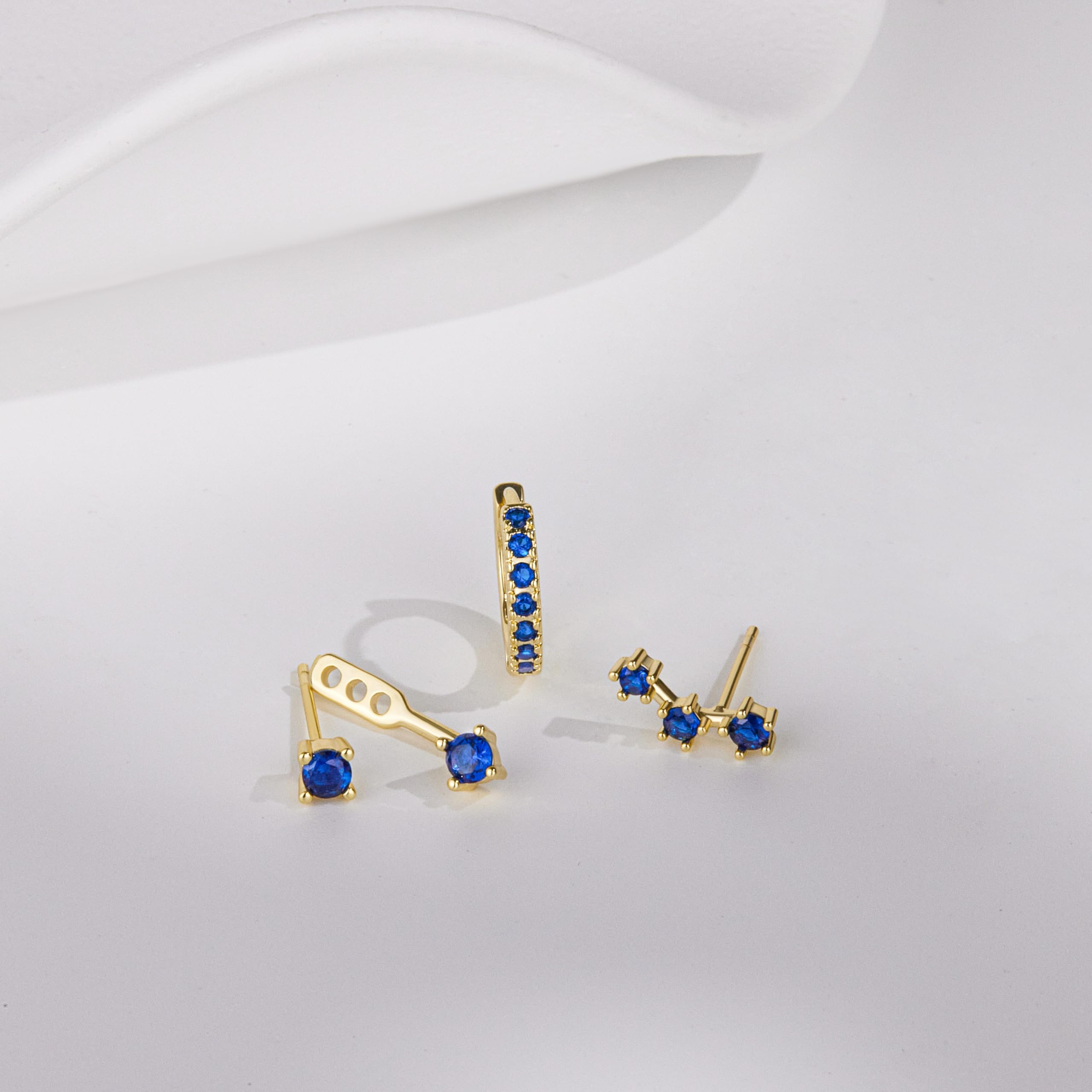 3 Pairs Dainty Small Earrings Set for Women Trendy, Birthstone Stud Huggie Hoop Jacket Stack for Cartilage Helix, Gold Plated Hypoallergenic Cute Women Fashion Accessories Western Jewelry Gifts