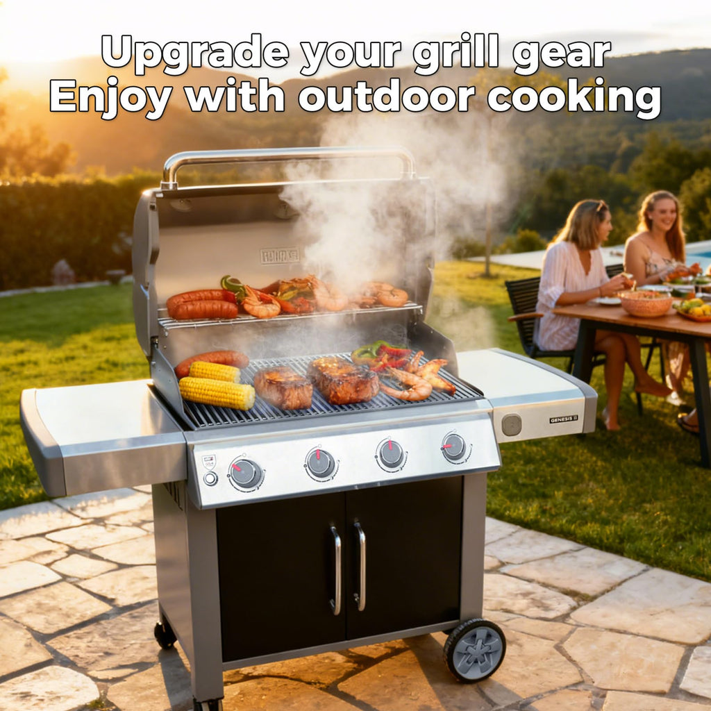 Grill Parts for Weber Genesis 300 Grills with Front Control Knob, Grill Grates for Genesis E310 S310 E/S320 E/S330, 17.5" Flavorizer Bars&Heat Deflectors, 19.5" Grill Grates for Weber 7524 7621 65505