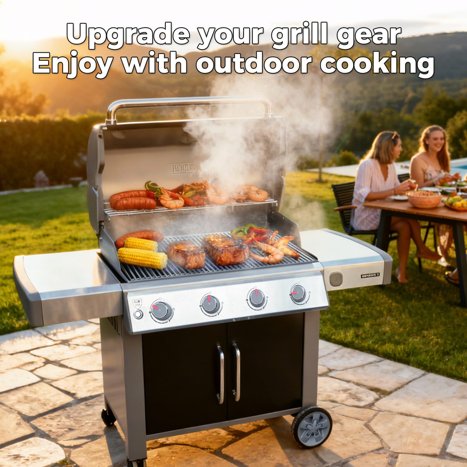 Grill Parts for Weber Genesis 300 Grills with Front Control Knob, Grill Grates for Genesis E310 S310 E/S320 E/S330, 17.5" Flavorizer Bars&Heat Deflectors, 19.5" Grill Grates for Weber 7524 7621 65505