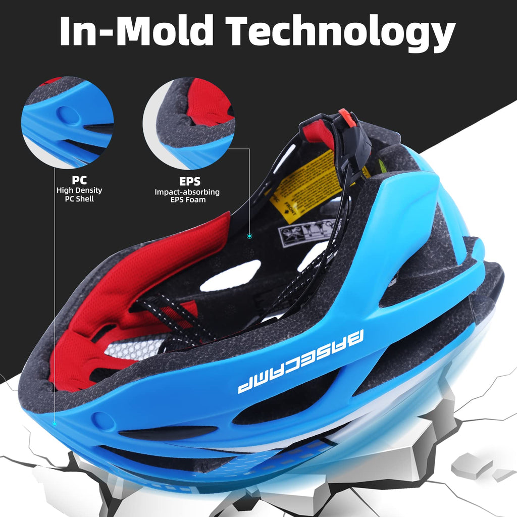 Bike Helmet, Basecamp Bicycle Helmet with Rear Light & Detachable Magnetic Goggles Lightweight Cycling Helmet Adjustable for Adult Men Women Mountain & Road (BC-069)