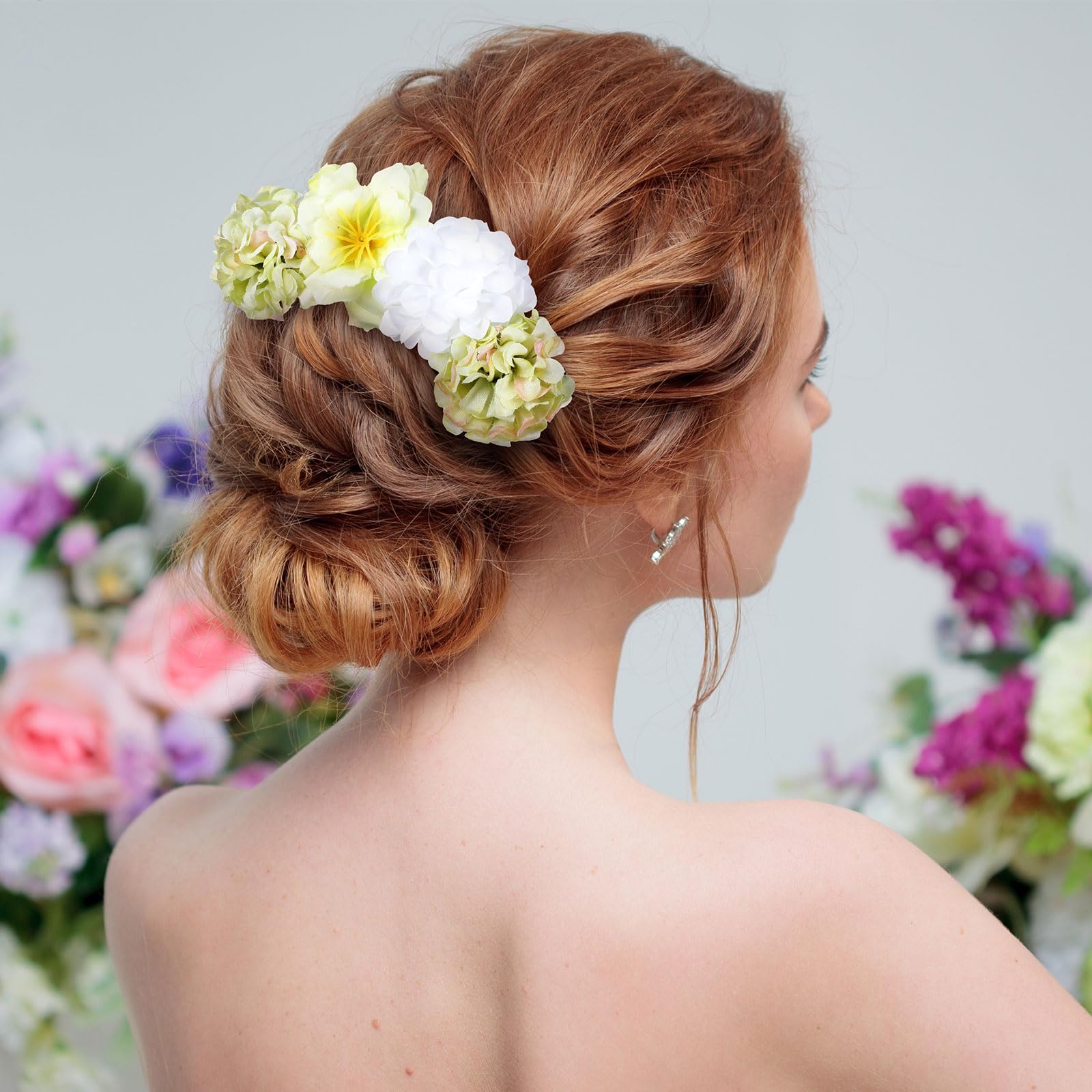 BBTO Flower Hair Clip Rose Hair Clips Barrettes for Women Flower Accessories Boho Bride Claw Clip Hairpin Brooch Pin Headpiece for Wedding(Beige Orange Series,21 Pcs)