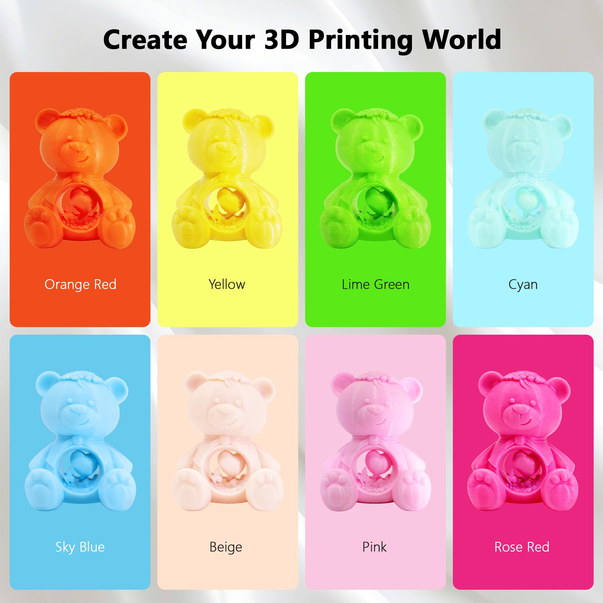 1.75mm PLA 3D Printer Filament Bundle: Glow in Dark Green/Blue/Purple/Rainbow, One Spool Clear Multi Colored, Each Spool 250g, Total 1.25Kg 3D Printing Material, 250g x 5 Spools Glow in Dark PLA